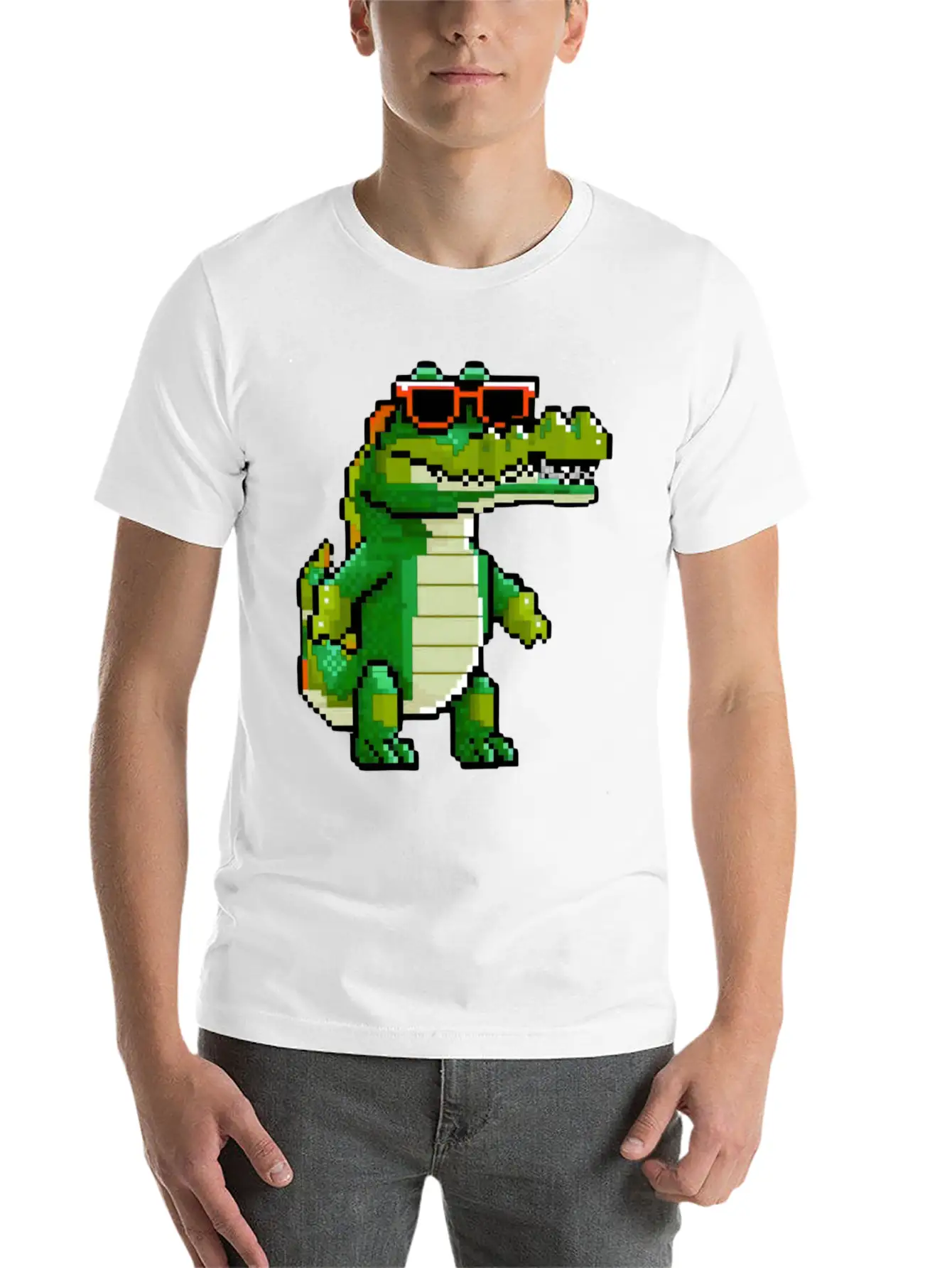Retro Pixel Croc Basic Graphic T-Shirt – Daily Comfort In Soft Cotton