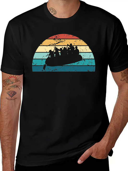 Retro Rafting Sunset Vintage Raft Sunrise Stylish Everyday T-Shirt – Unisex Basic Cotton Tee