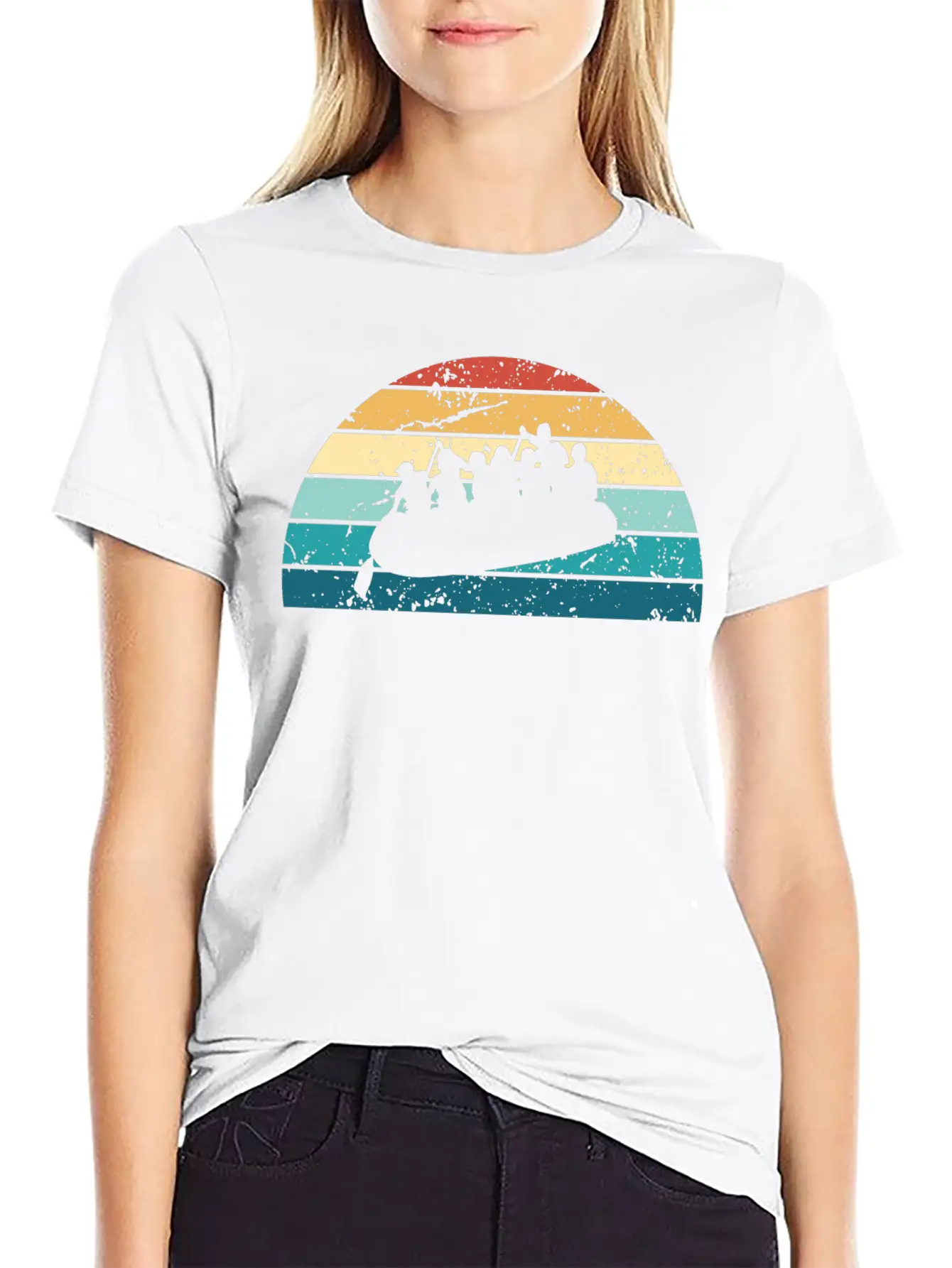 Retro Rafting Sunset Vintage Raft Sunrise Stylish Everyday T-Shirt – Unisex Basic Cotton Tee