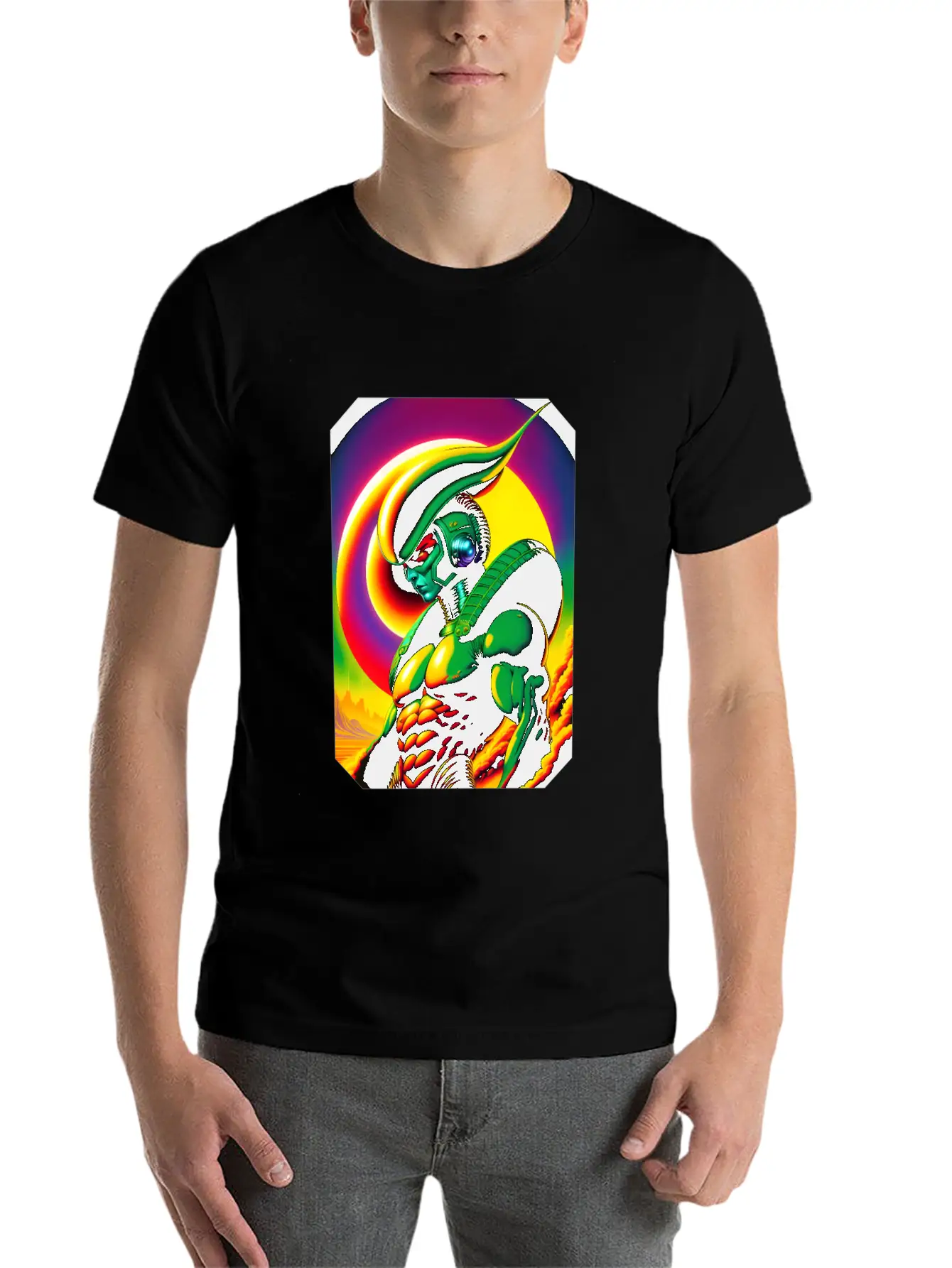 Retro Sci-Fi Reptilian Design Shirt V7 Basic Graphic T-Shirt – Daily Comfort In Soft Cotton
