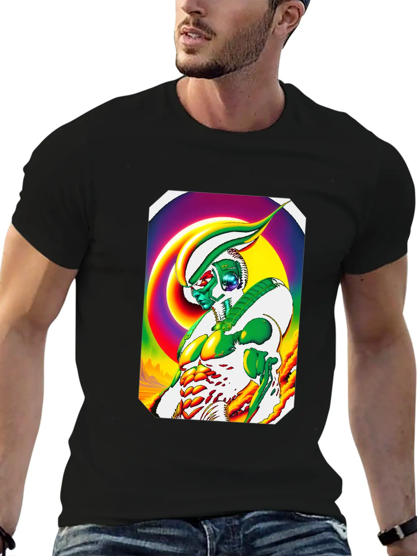 Retro Sci-Fi Reptilian Design Shirt V7 Basic Graphic T-Shirt – Daily Comfort In Soft Cotton