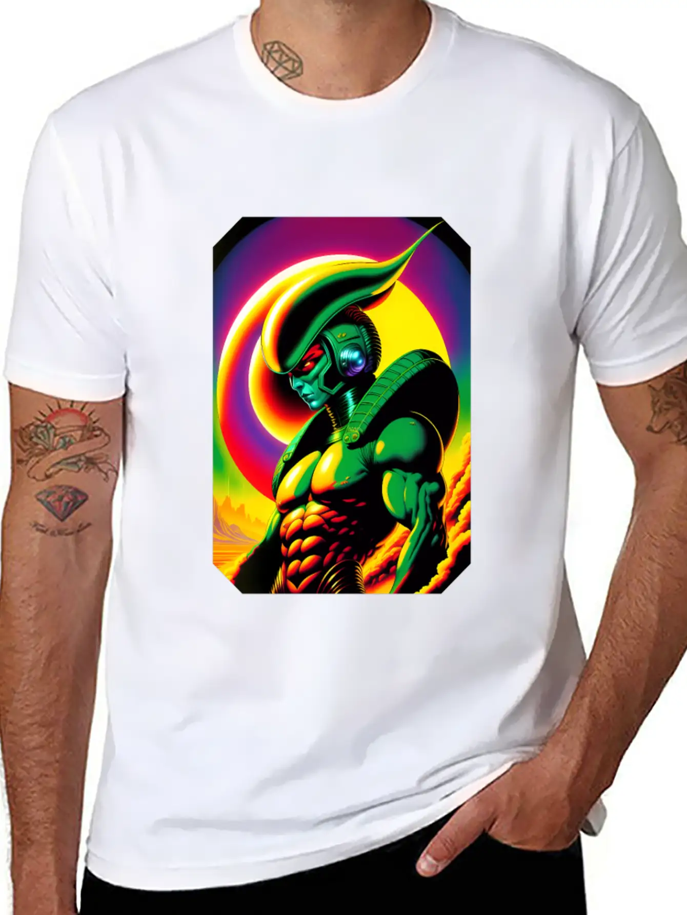 Retro Sci-Fi Reptilian Design Shirt V7 Basic Graphic T-Shirt – Daily Comfort In Soft Cotton