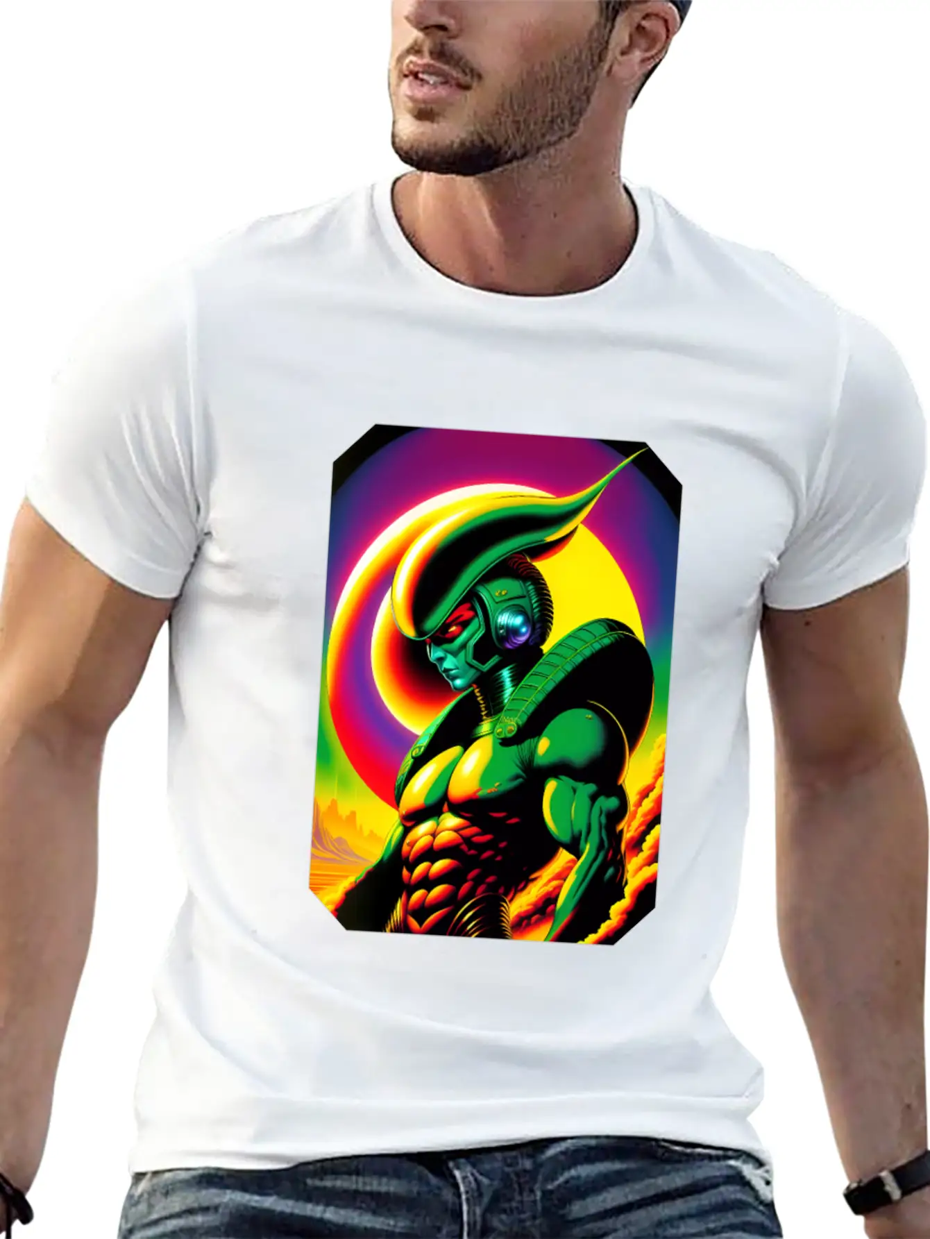 Retro Sci-Fi Reptilian Design Shirt V7 Basic Graphic T-Shirt – Daily Comfort In Soft Cotton