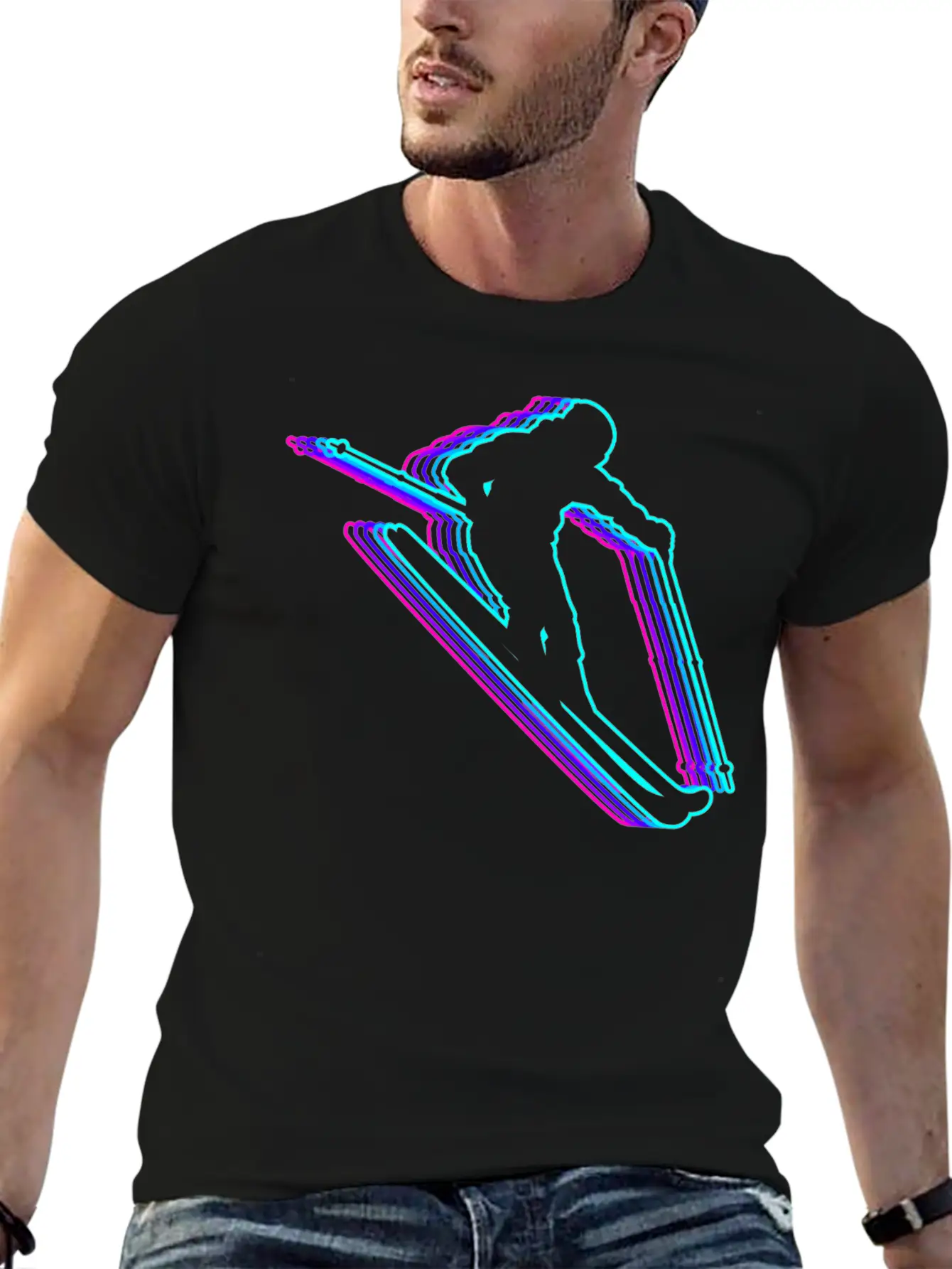 Retro Skiing Ski Skier Vaporwave Stylish Everyday T-Shirt – Unisex Basic Cotton Tee