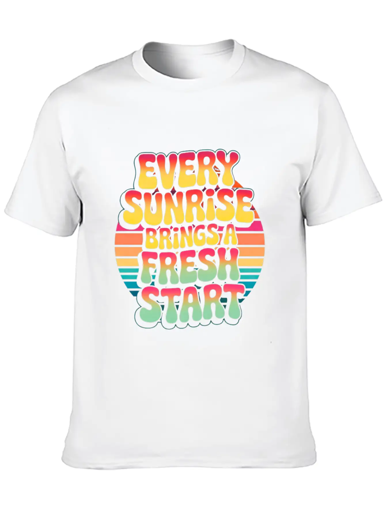 Retro Sunrise Fresh Start Quote Design Essential Unisex Summer Tee – Soft Cotton Casual Fit