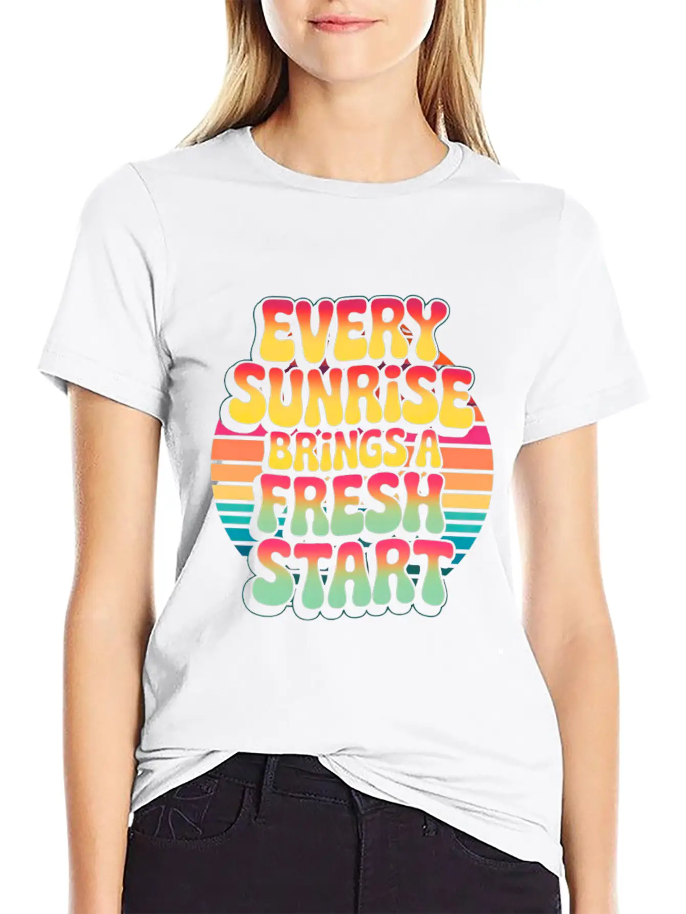 Retro Sunrise Fresh Start Quote Design Essential Unisex Summer Tee – Soft Cotton Casual Fit