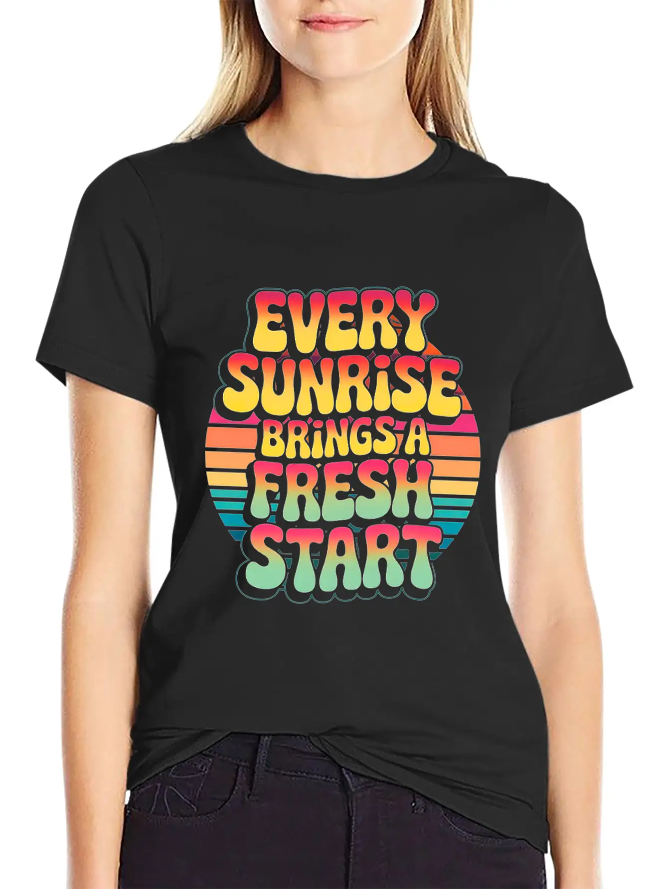 Retro Sunrise Fresh Start Quote Design Essential Unisex Summer Tee – Soft Cotton Casual Fit