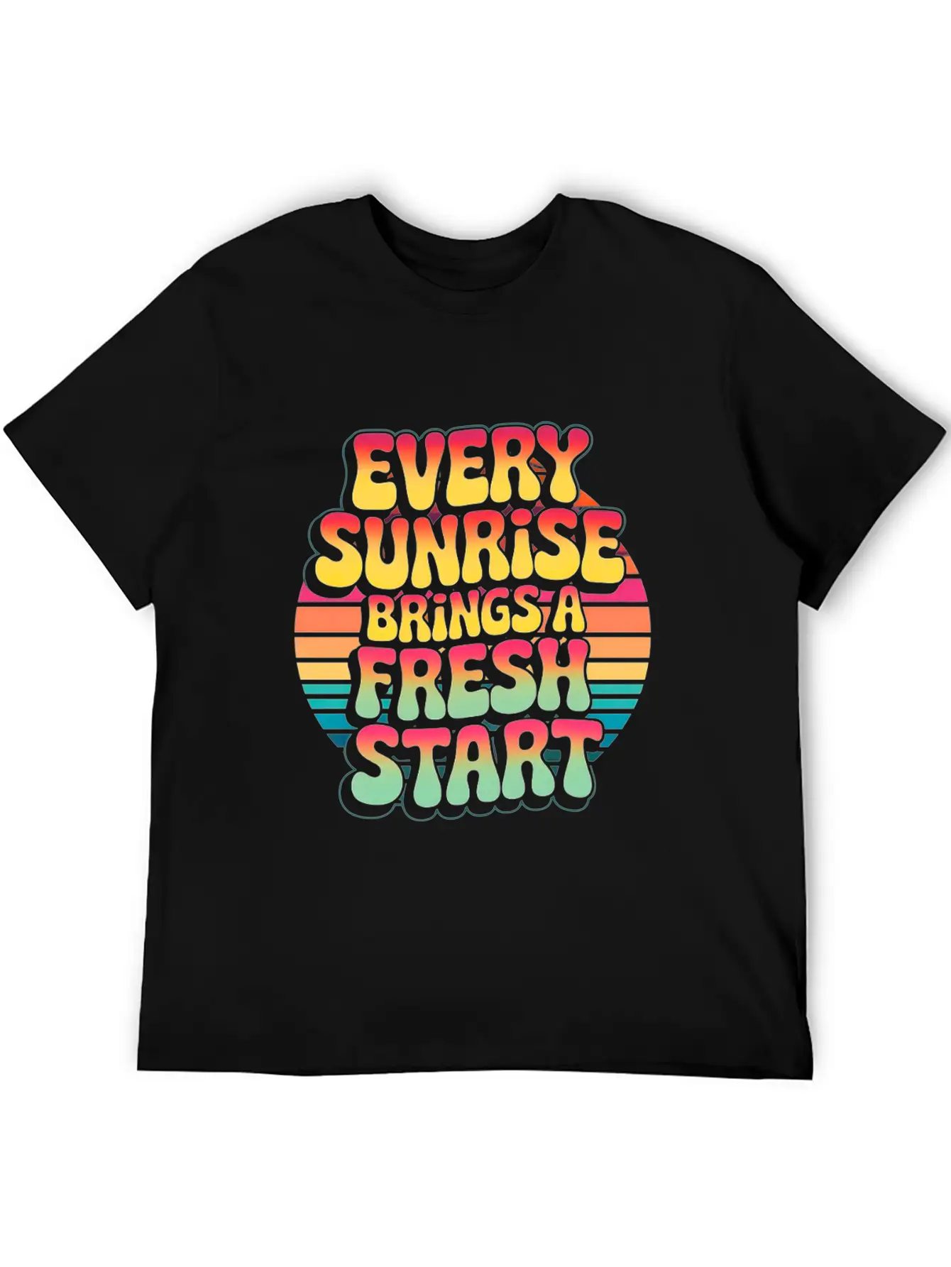Retro Sunrise Fresh Start Quote Design Essential Unisex Summer Tee – Soft Cotton Casual Fit