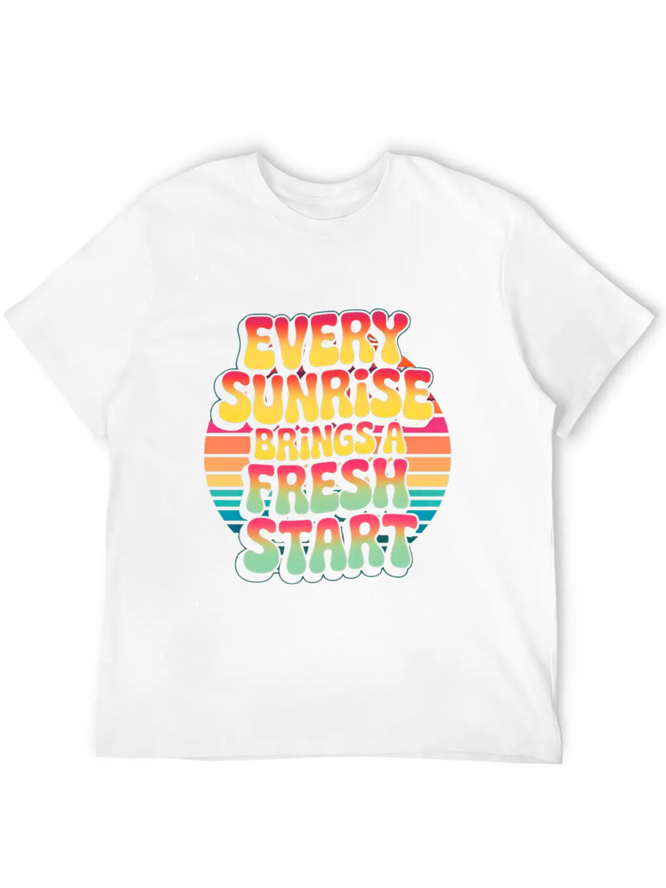 Retro Sunrise Fresh Start Quote Design Essential Unisex Summer Tee – Soft Cotton Casual Fit