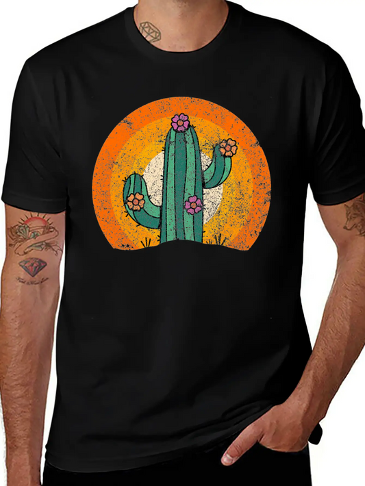 Retro Vintage Cactus Cactus Sunset Desert Unisex Short Sleeve Soft Cotton T-Shirt – Casual Everyday Wear