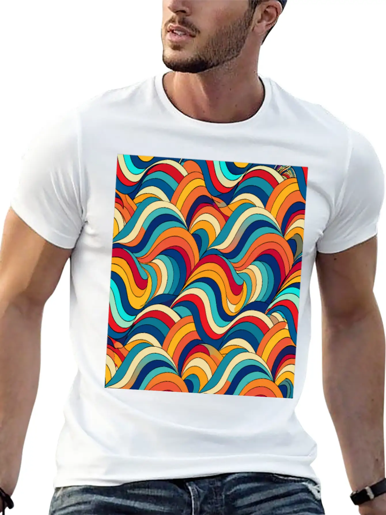 Retro Wave: Psychedelic Harmony Essential Unisex Summer Tee – Soft Cotton Casual Fit