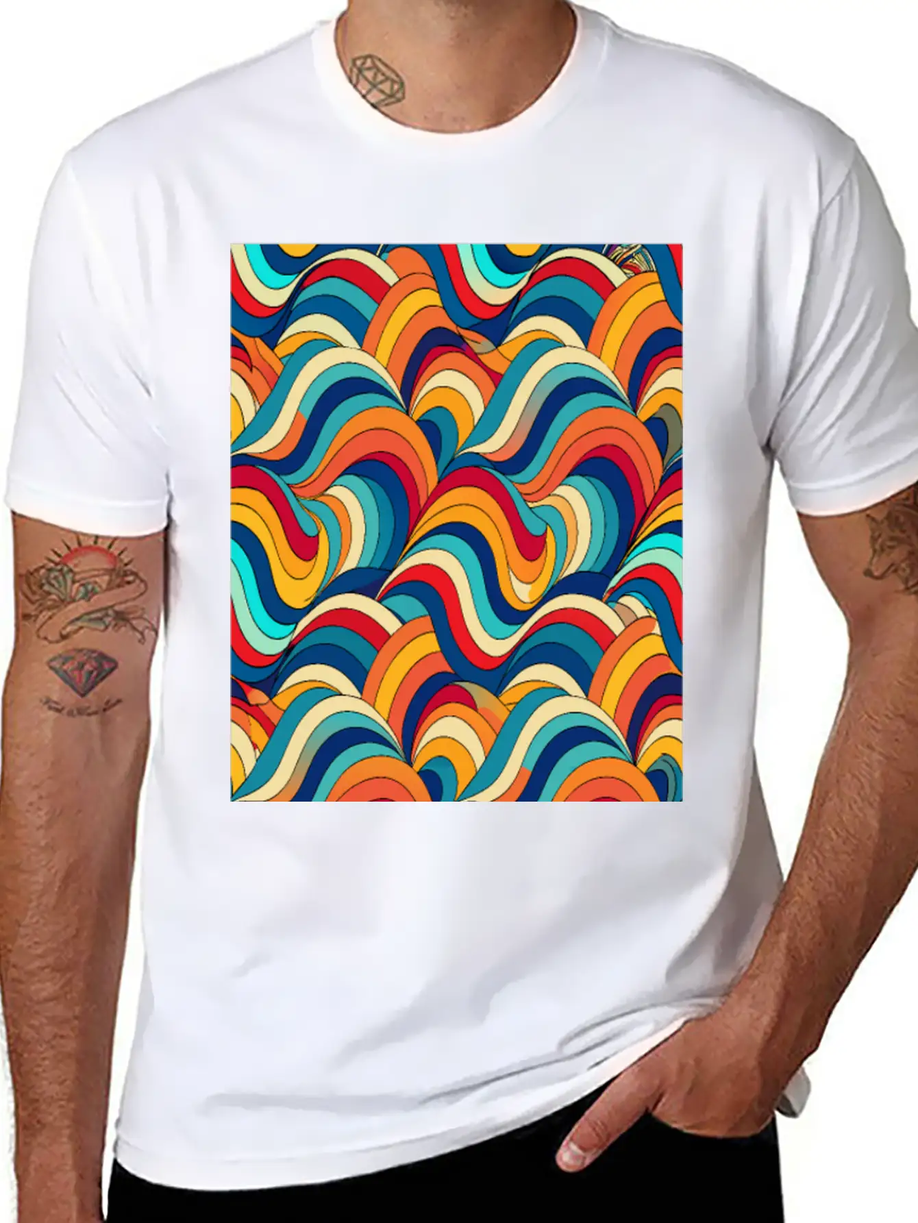 Retro Wave: Psychedelic Harmony Essential Unisex Summer Tee – Soft Cotton Casual Fit