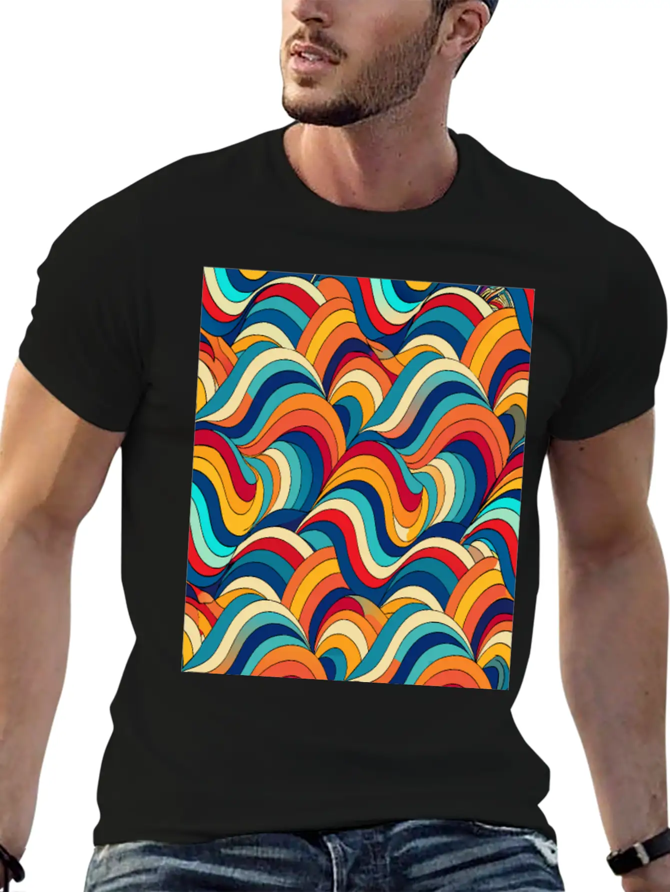 Retro Wave: Psychedelic Harmony Essential Unisex Summer Tee – Soft Cotton Casual Fit