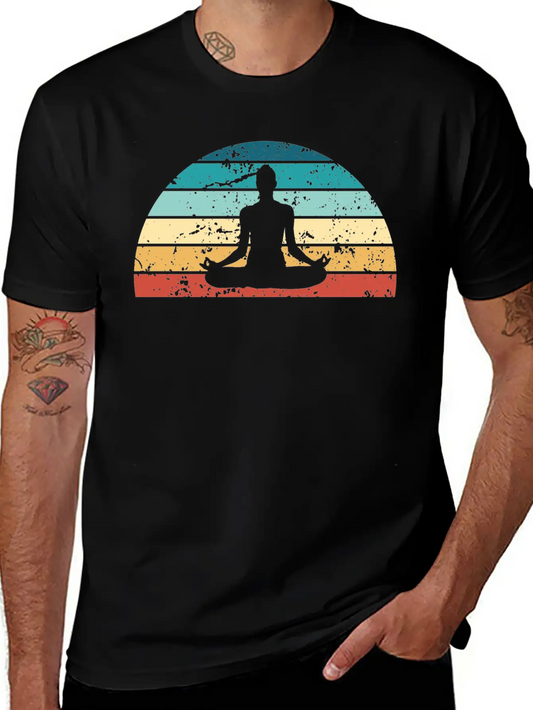 Retro Yoga Sunset Vintage Meditation Sunrise Unisex Short Sleeve Soft Cotton T-Shirt – Casual Everyday Wear