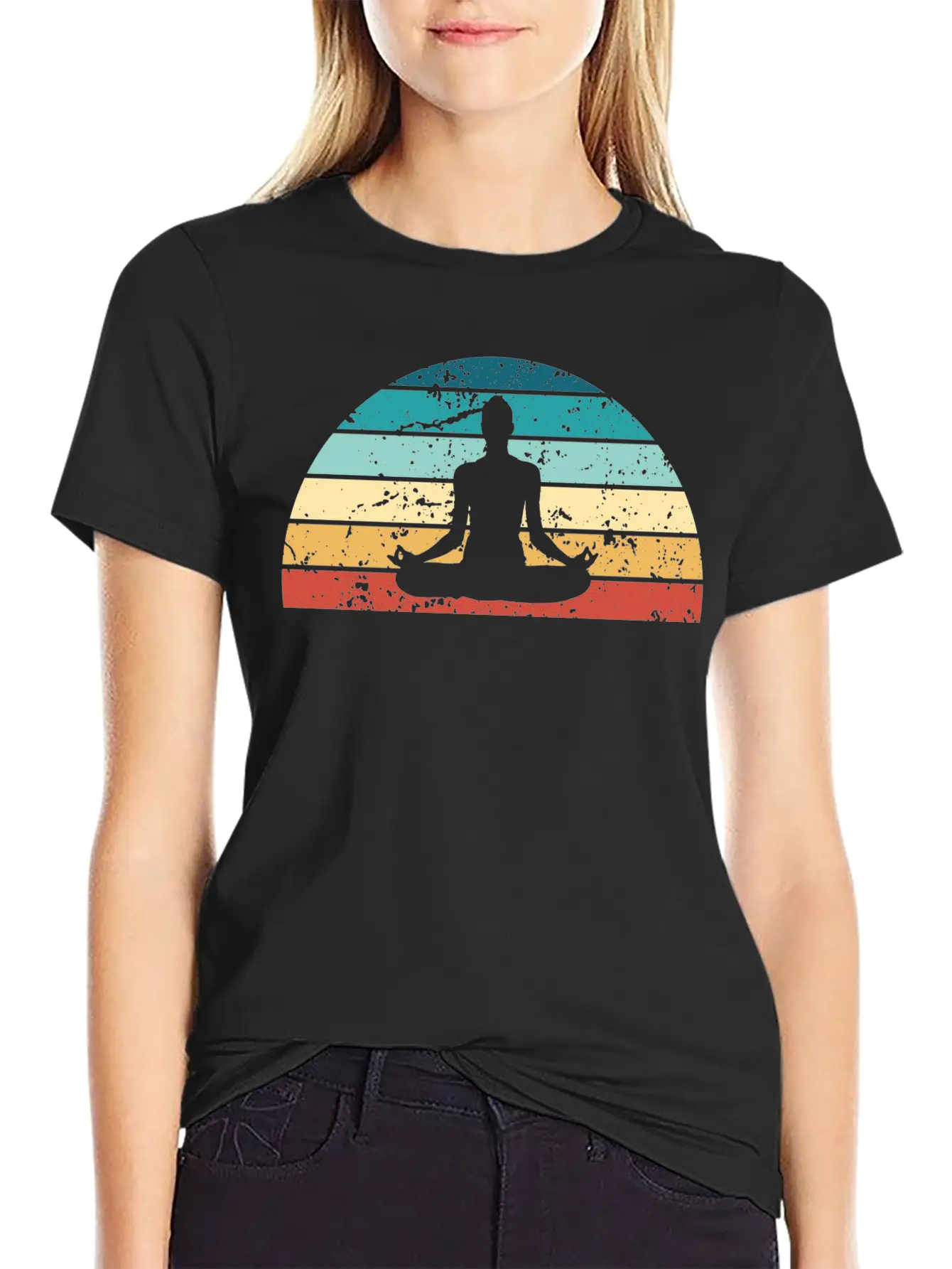 Retro Yoga Sunset Vintage Meditation Sunrise Unisex Short Sleeve Soft Cotton T-Shirt – Casual Everyday Wear
