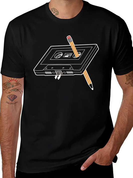 Rewind Cassette Pencil 90s Humor Unisex Casual T-Shirt – Clean Design For Daily Comfort