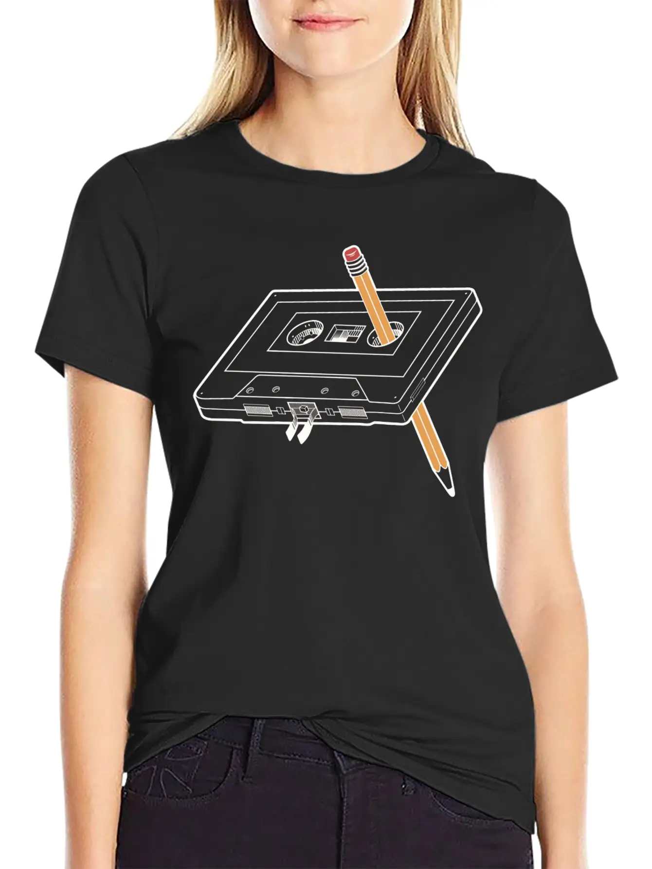 Rewind Cassette Pencil 90s Humor Unisex Casual T-Shirt – Clean Design For Daily Comfort