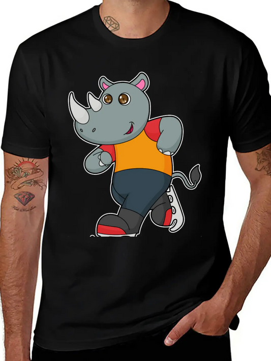 Rhino At Ice Skating With Ice Skates Basic Graphic T-Shirt – Daily Comfort In Soft Cotton