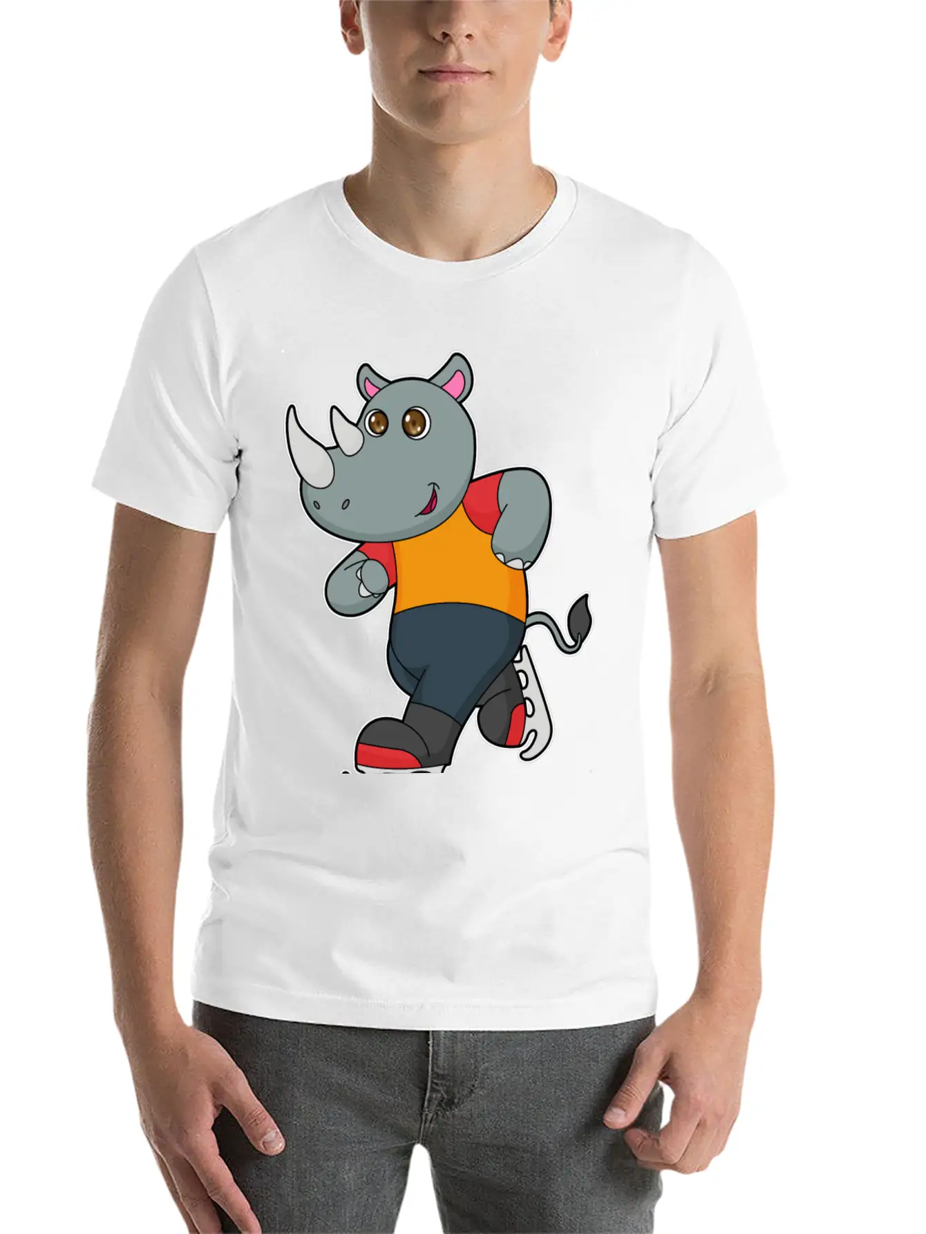 Rhino At Ice Skating With Ice Skates Basic Graphic T-Shirt – Daily Comfort In Soft Cotton