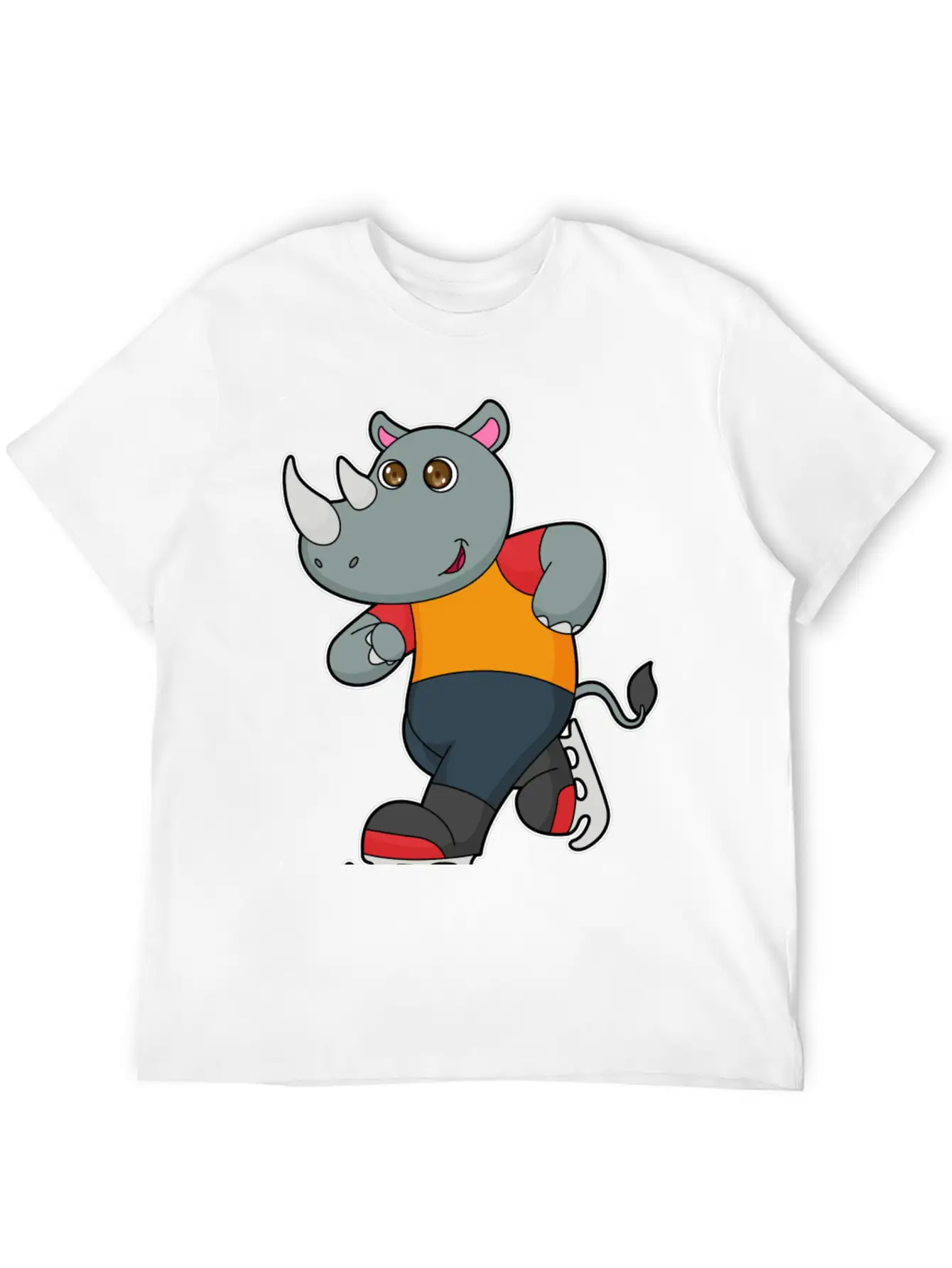 Rhino At Ice Skating With Ice Skates Basic Graphic T-Shirt – Daily Comfort In Soft Cotton