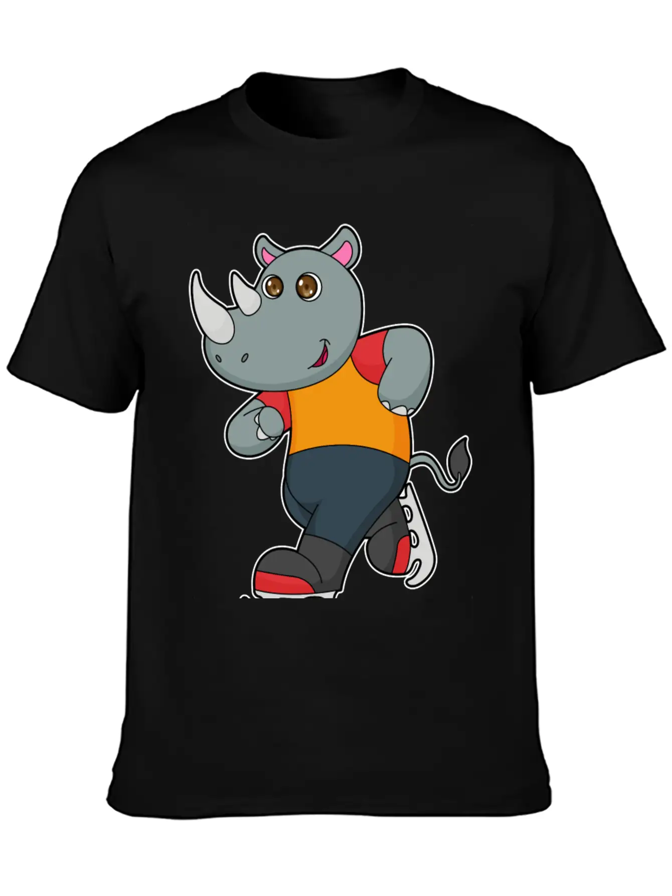 Rhino At Ice Skating With Ice Skates Basic Graphic T-Shirt – Daily Comfort In Soft Cotton