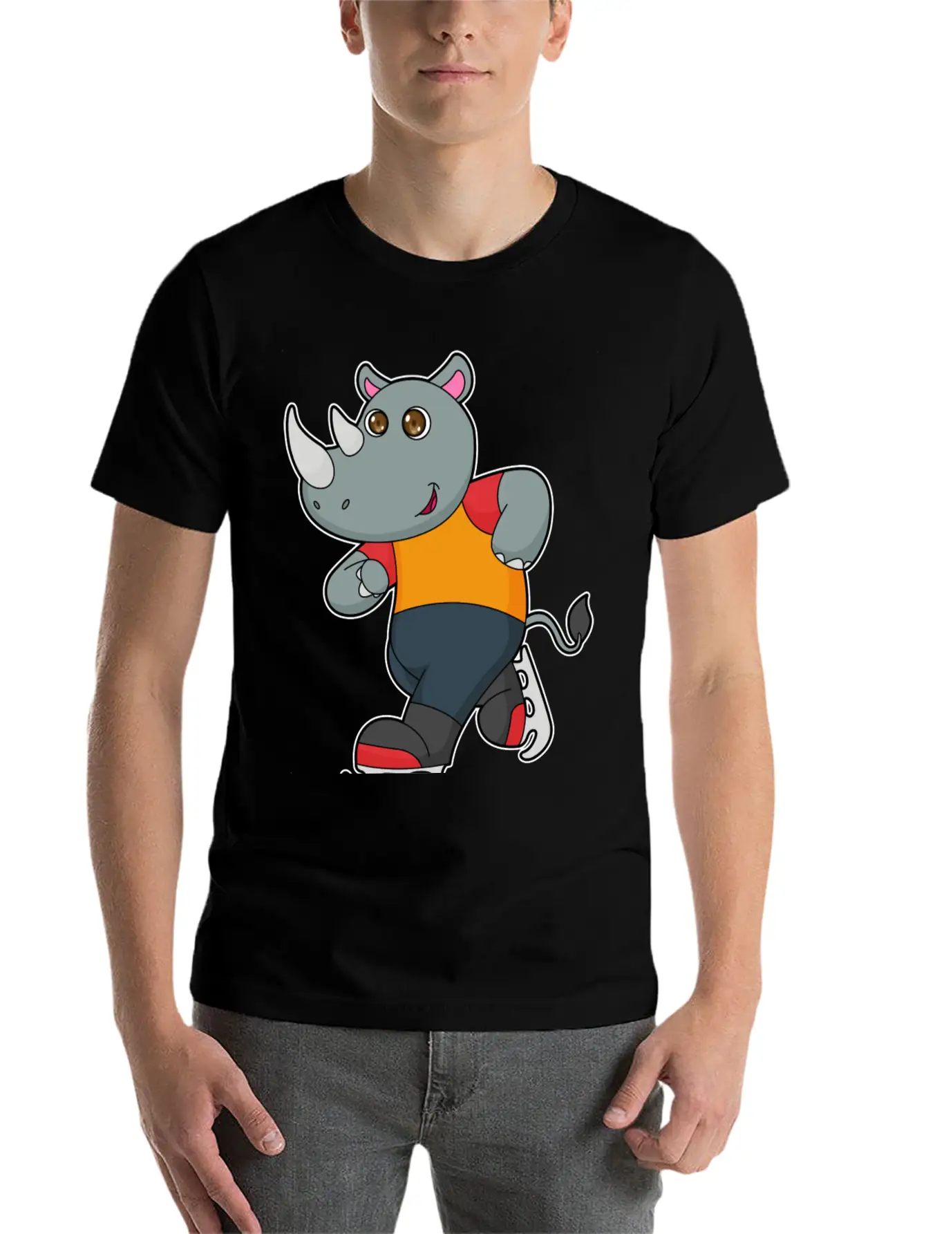 Rhino At Ice Skating With Ice Skates Basic Graphic T-Shirt – Daily Comfort In Soft Cotton
