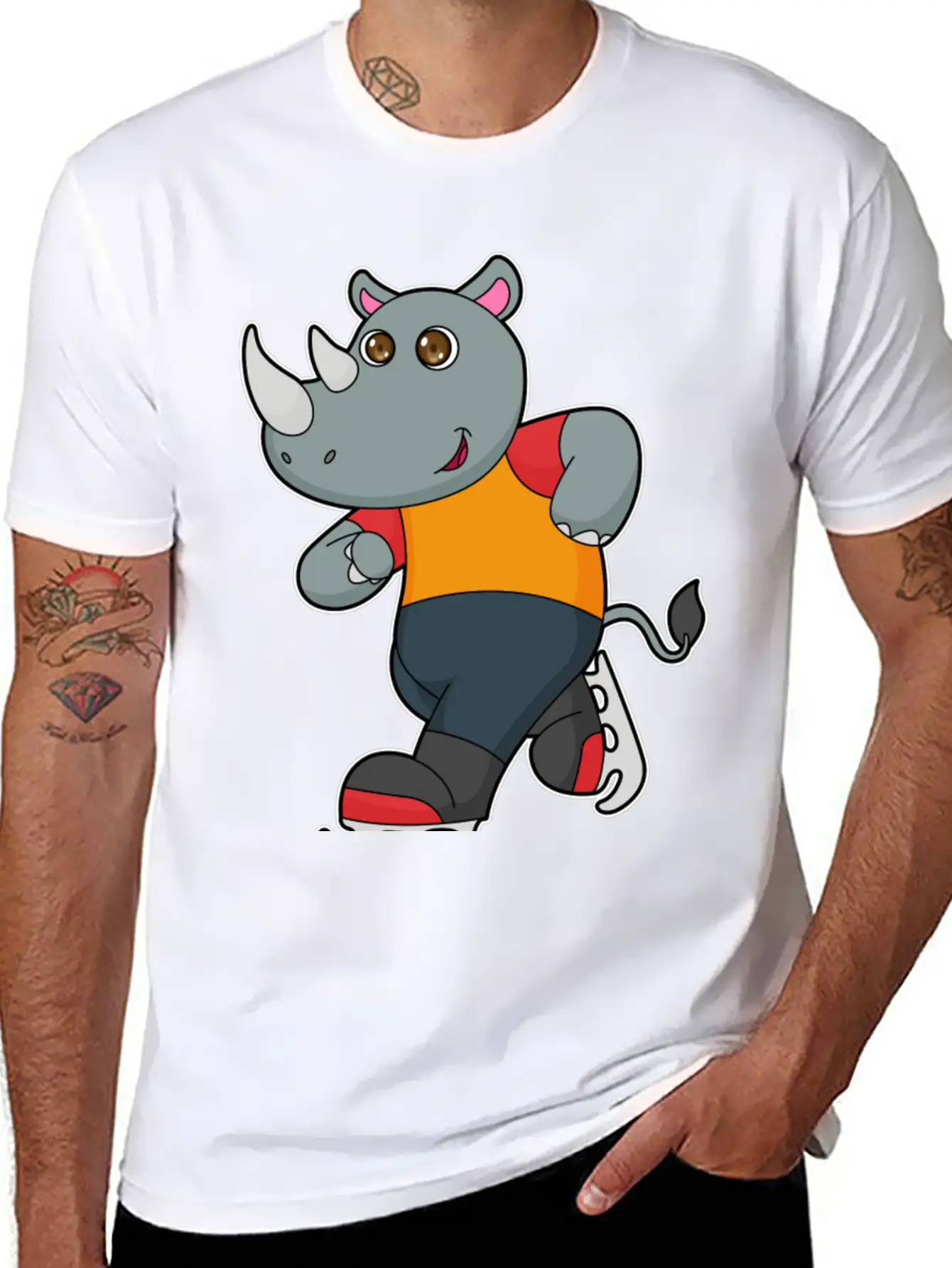 Rhino At Ice Skating With Ice Skates Basic Graphic T-Shirt – Daily Comfort In Soft Cotton