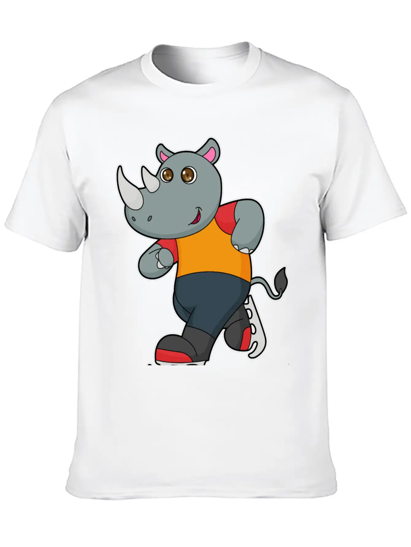 Rhino At Ice Skating With Ice Skates Basic Graphic T-Shirt – Daily Comfort In Soft Cotton