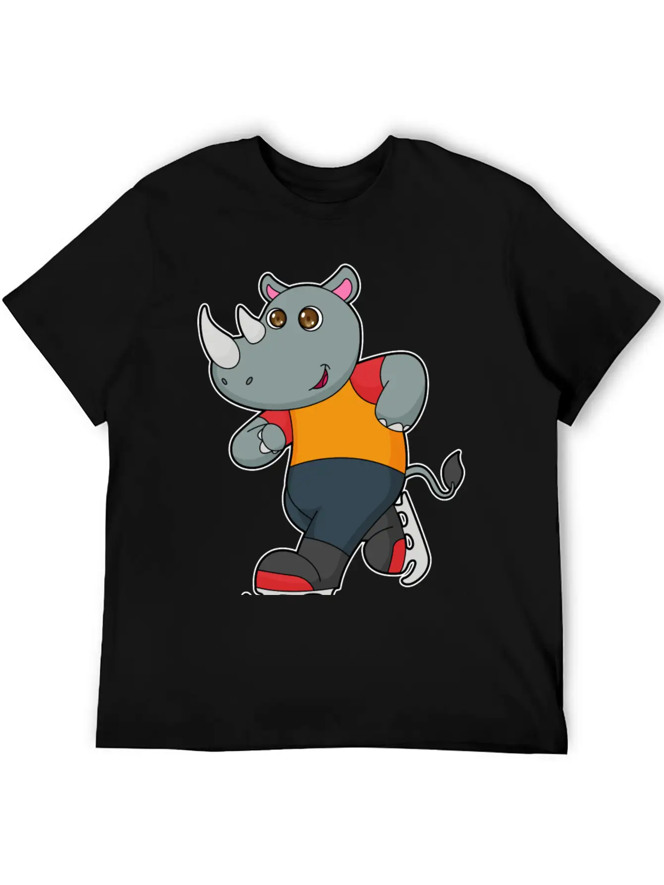 Rhino At Ice Skating With Ice Skates Basic Graphic T-Shirt – Daily Comfort In Soft Cotton