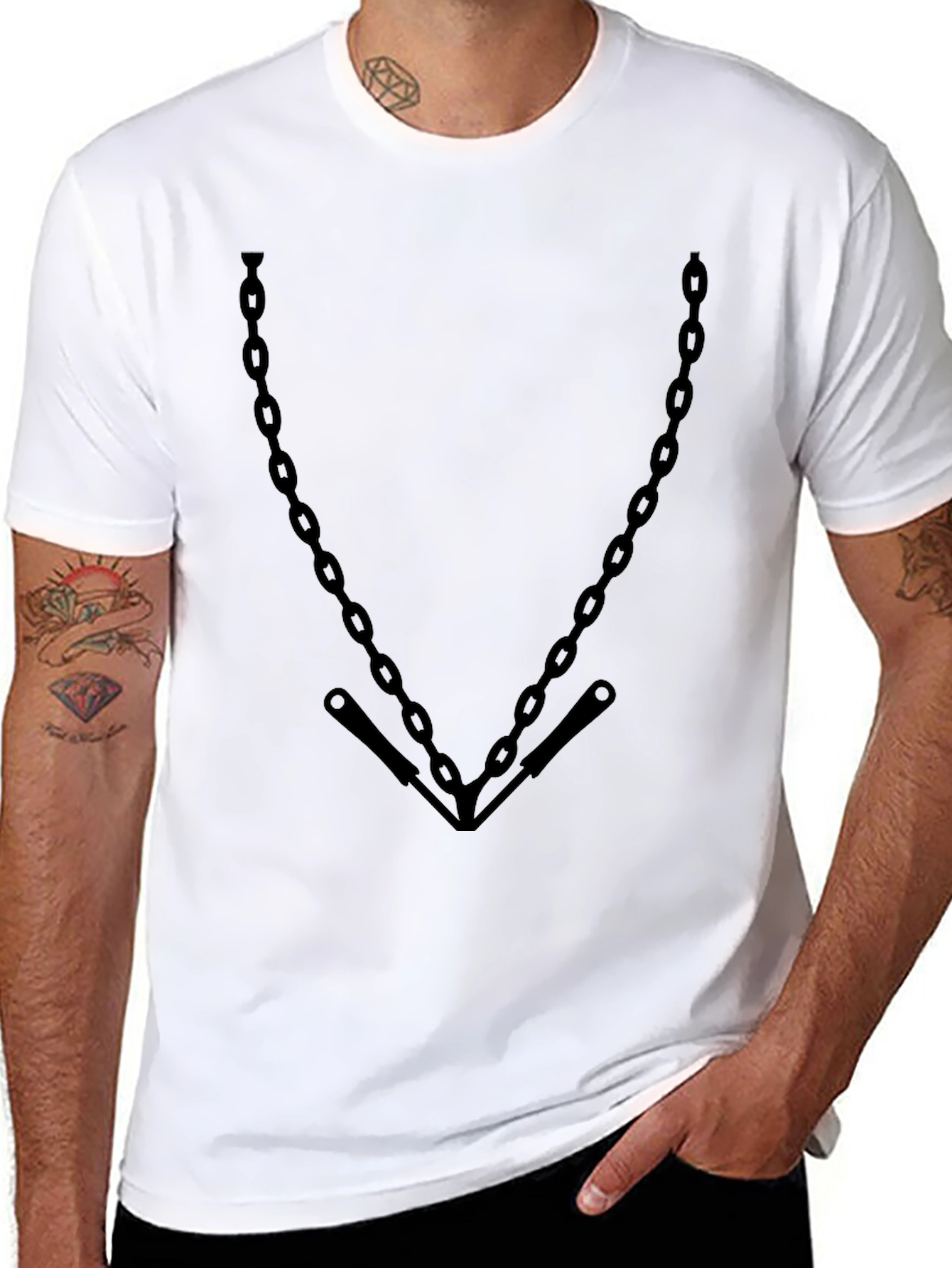 Mens Black Chain Print Graphic Tee