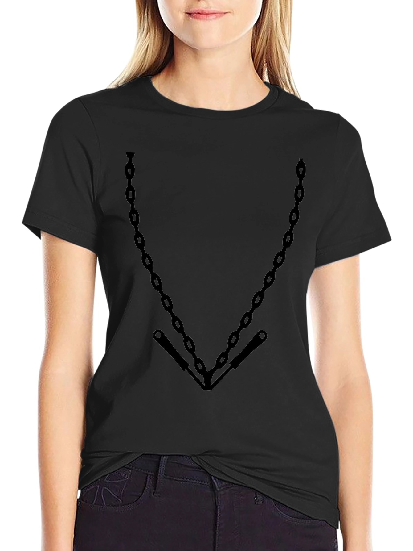 Mens Black Chain Print Graphic Tee
