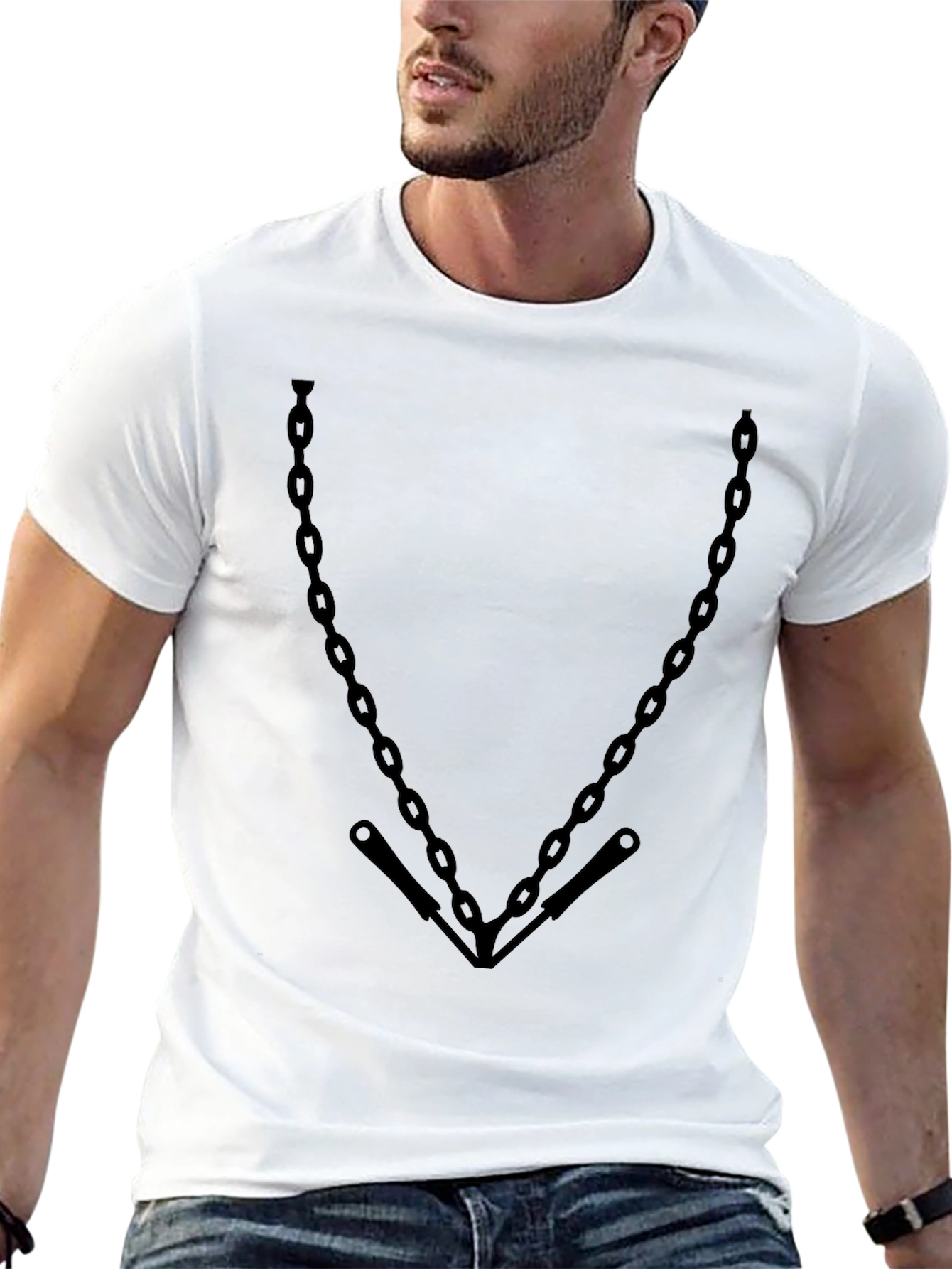 Mens Black Chain Print Graphic Tee