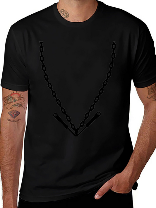Mens Black Chain Print Graphic Tee