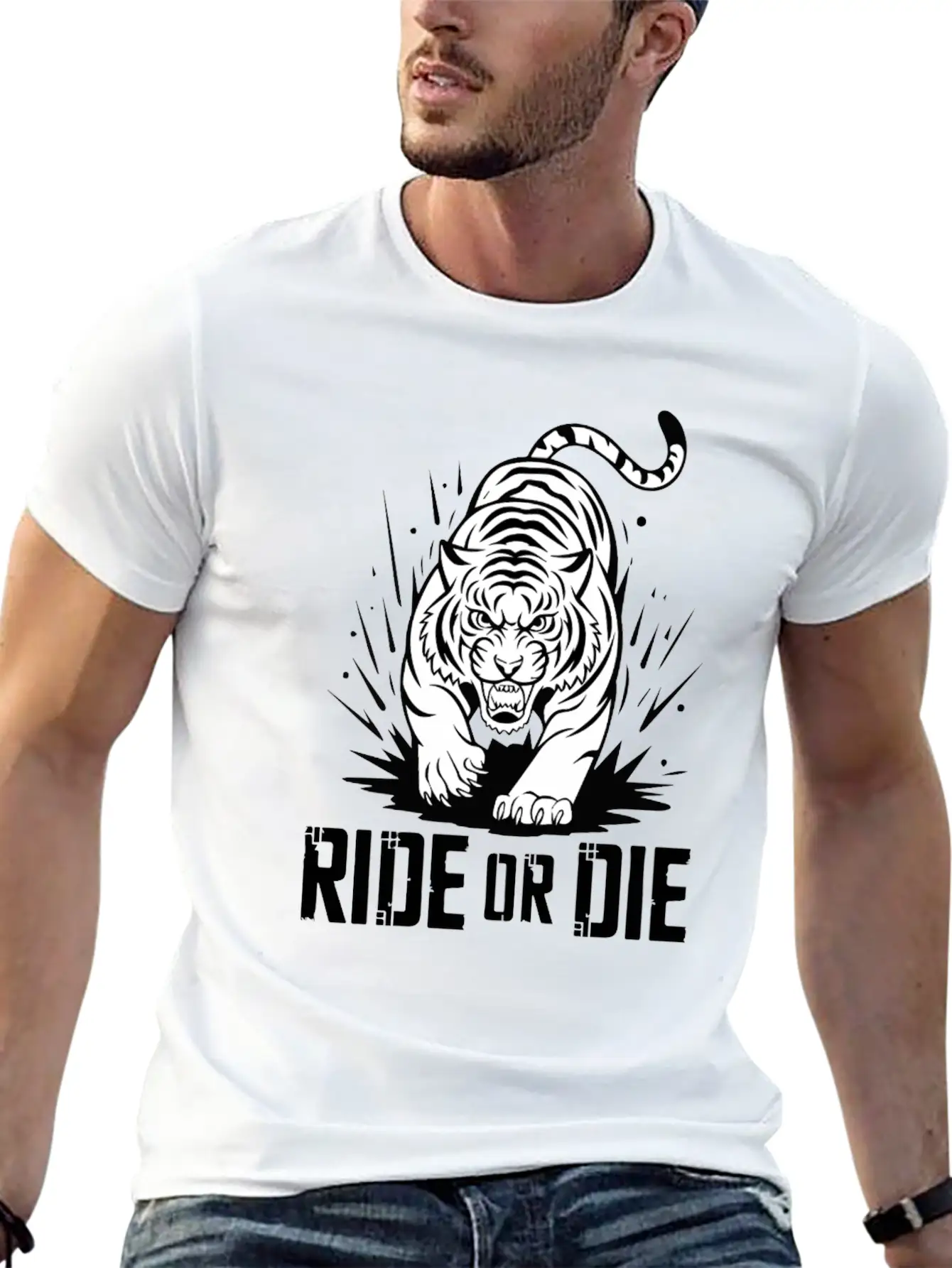 Ride Or Die Tiger: Fearless And Untamed Basic Graphic T-Shirt – Daily Comfort In Soft Cotton