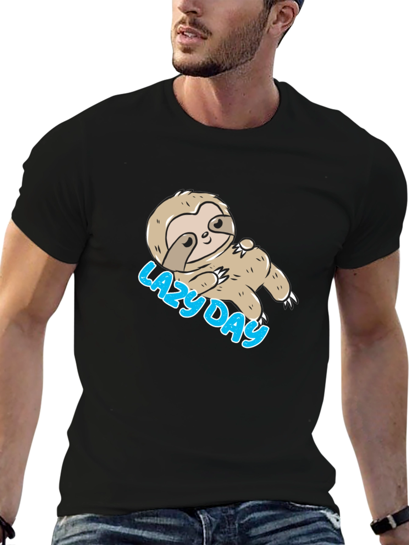 Lazy Day Sloth T-Shirt - Black Relaxed Fit Tee