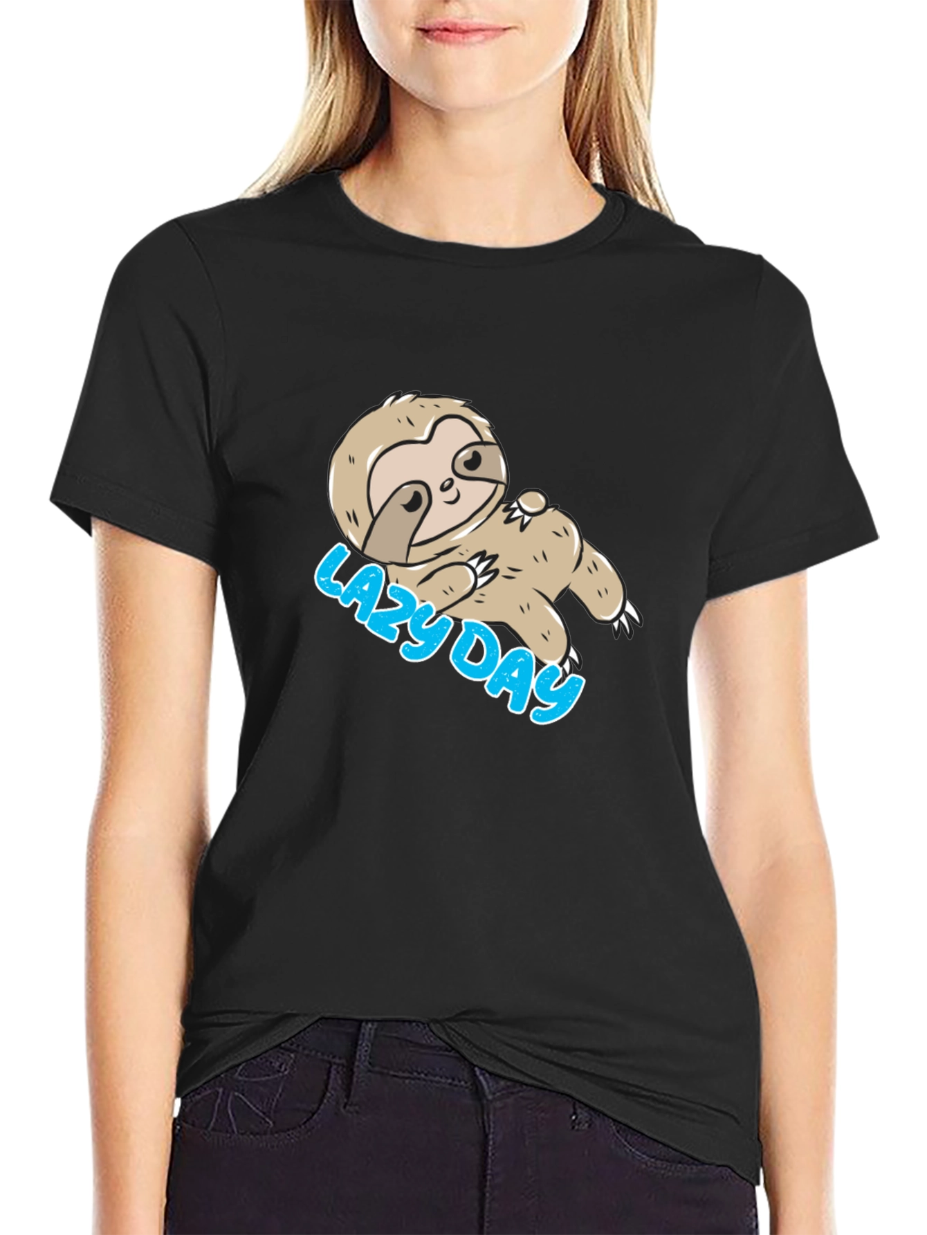 Lazy Day Sloth T-Shirt - Black Relaxed Fit Tee