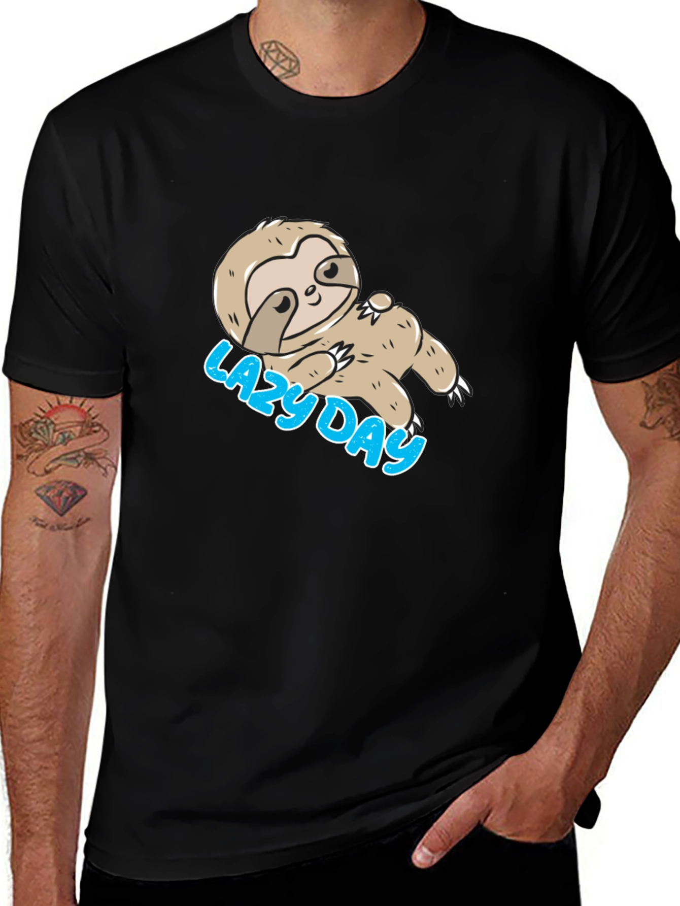 Lazy Day Sloth T-Shirt - Black Relaxed Fit Tee
