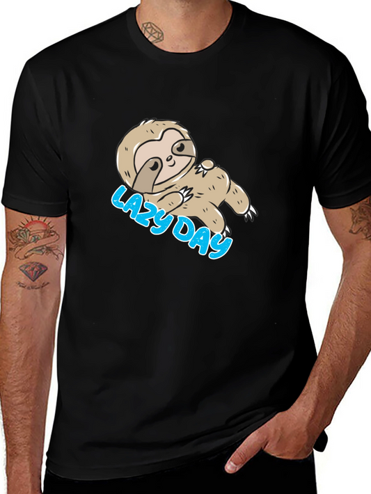 Lazy Day Sloth T-Shirt - Black Relaxed Fit Tee