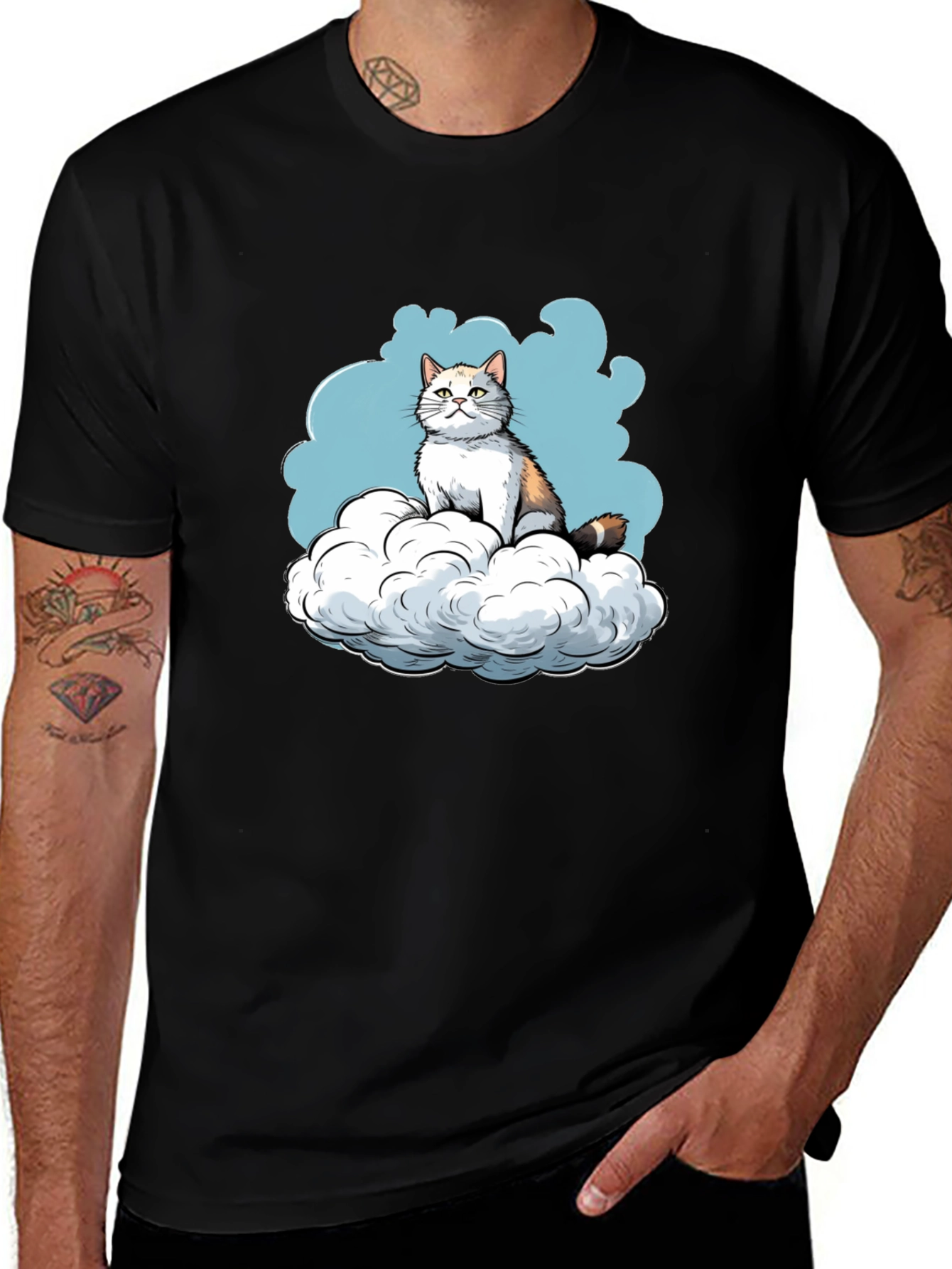 Cat on Cloud Graphic Tee - Soft Cotton Blend