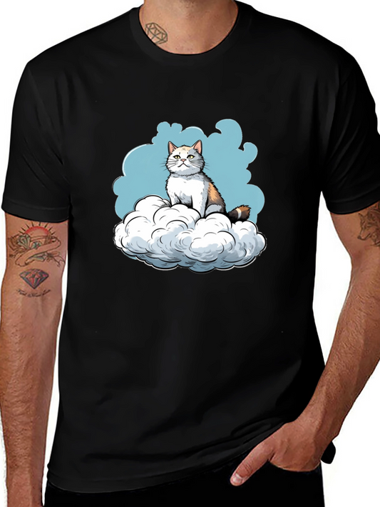Cat on Cloud Graphic Tee - Soft Cotton Blend