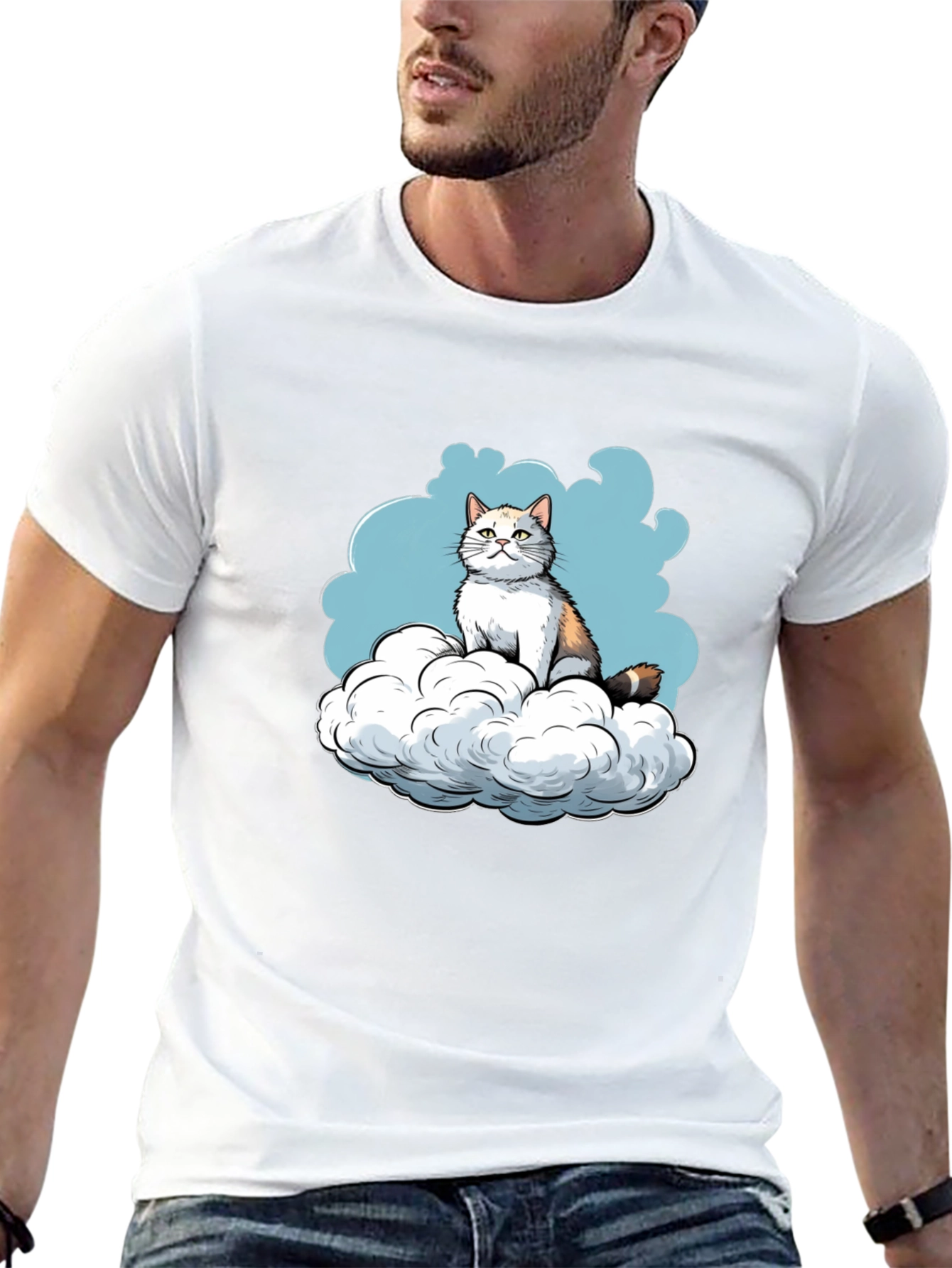 Cat on Cloud Graphic Tee - Soft Cotton Blend