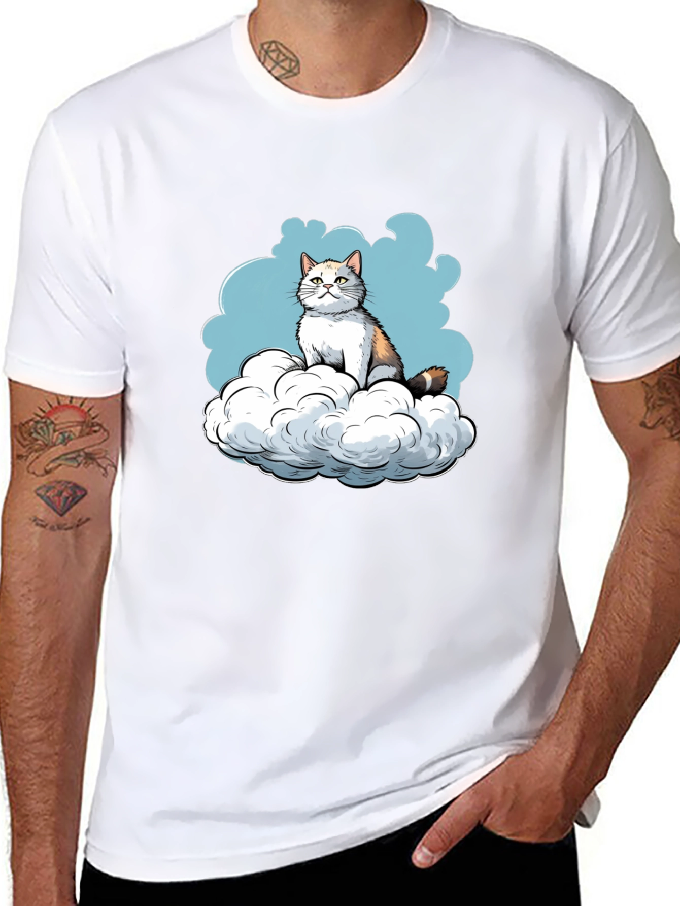 Cat on Cloud Graphic Tee - Soft Cotton Blend