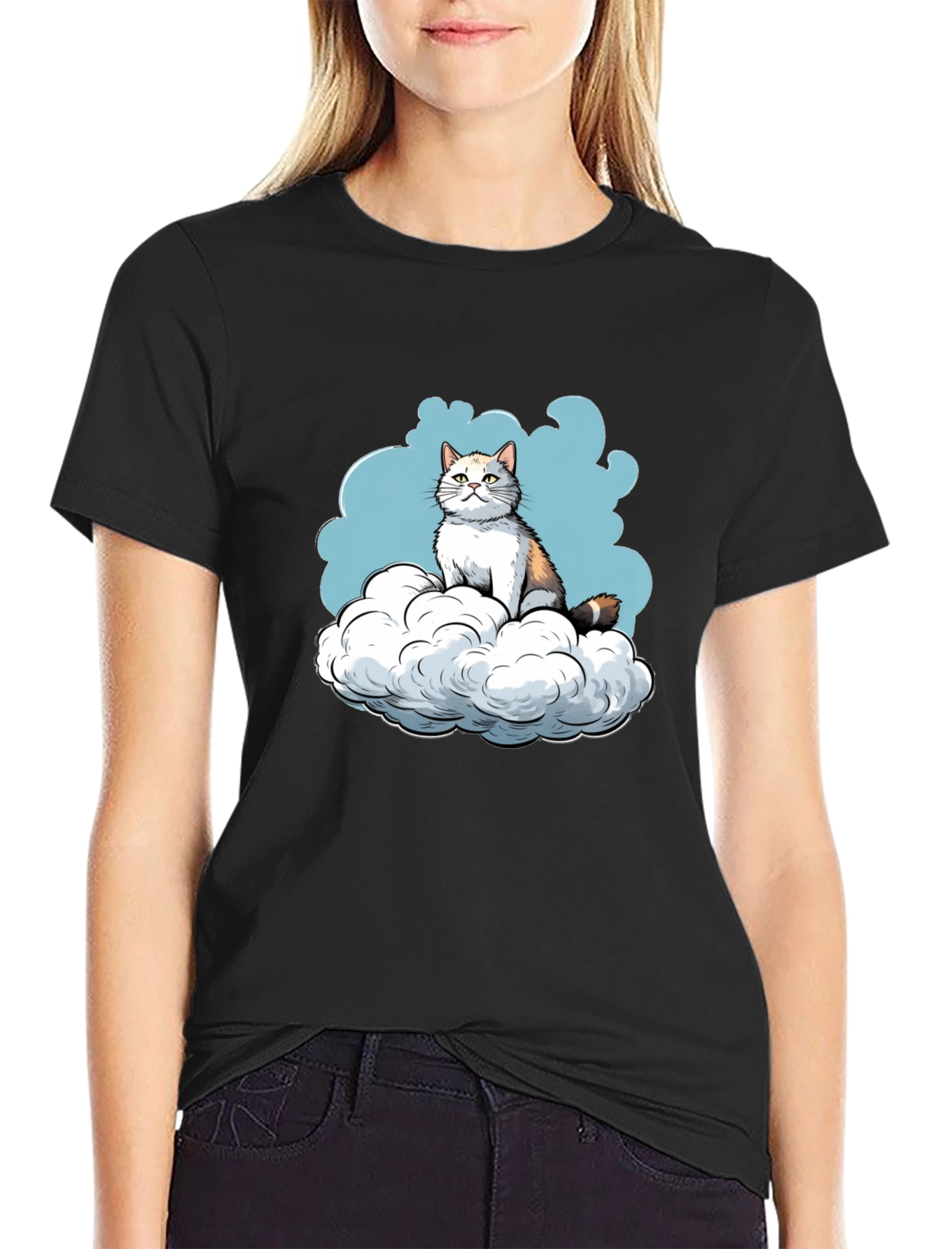 Cat on Cloud Graphic Tee - Soft Cotton Blend