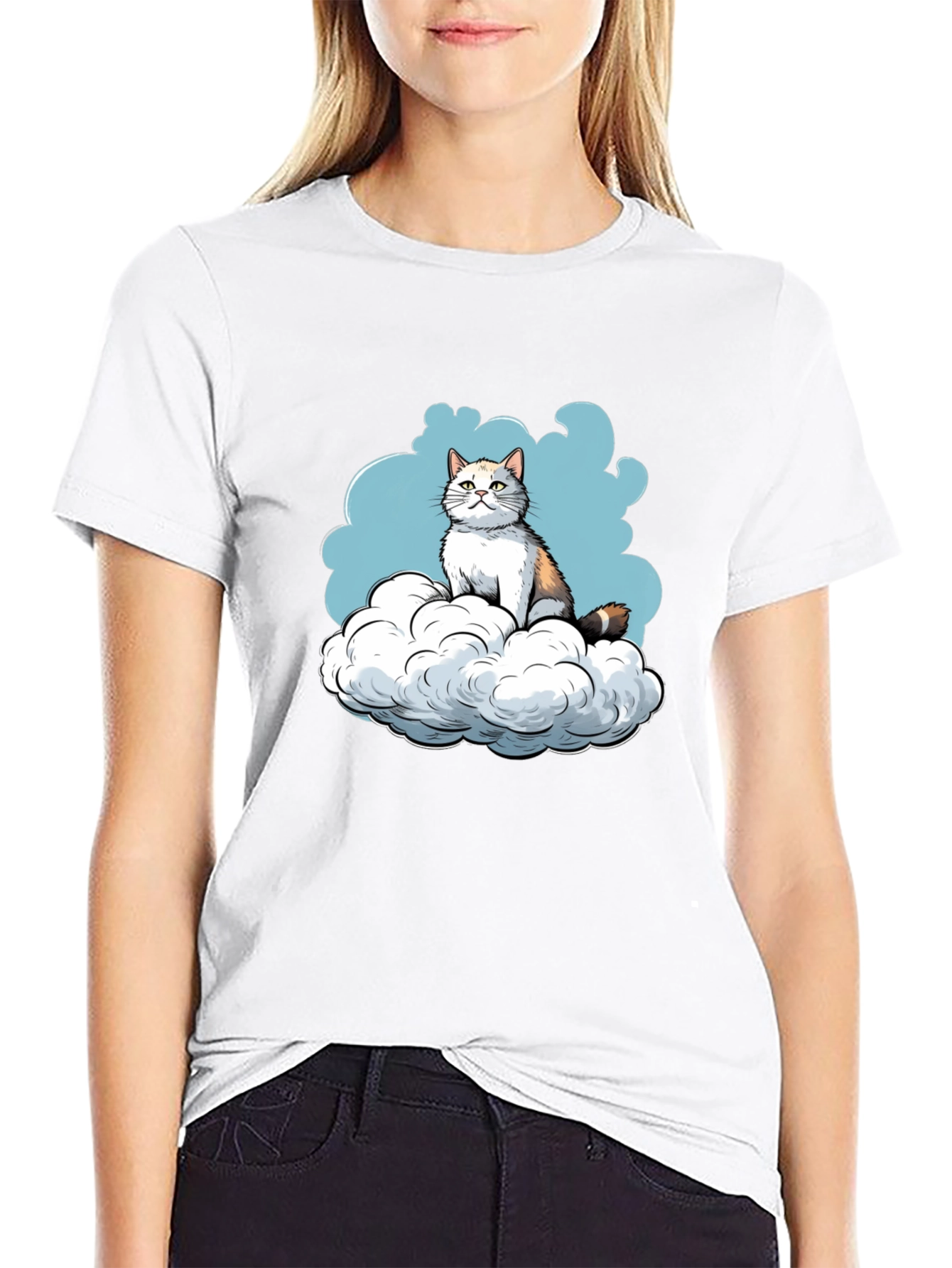 Cat on Cloud Graphic Tee - Soft Cotton Blend