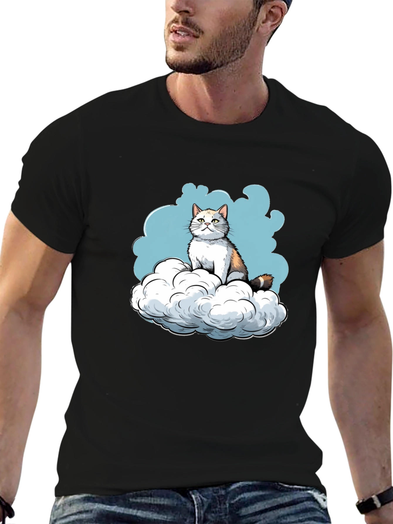 Cat on Cloud Graphic Tee - Soft Cotton Blend