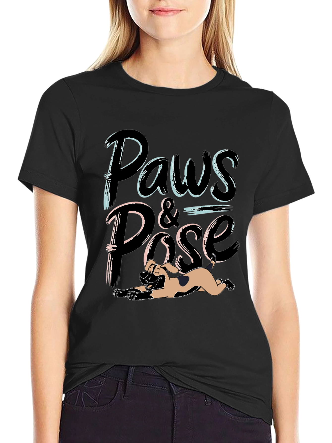 Paws and Pose Black Graphic T-Shirt