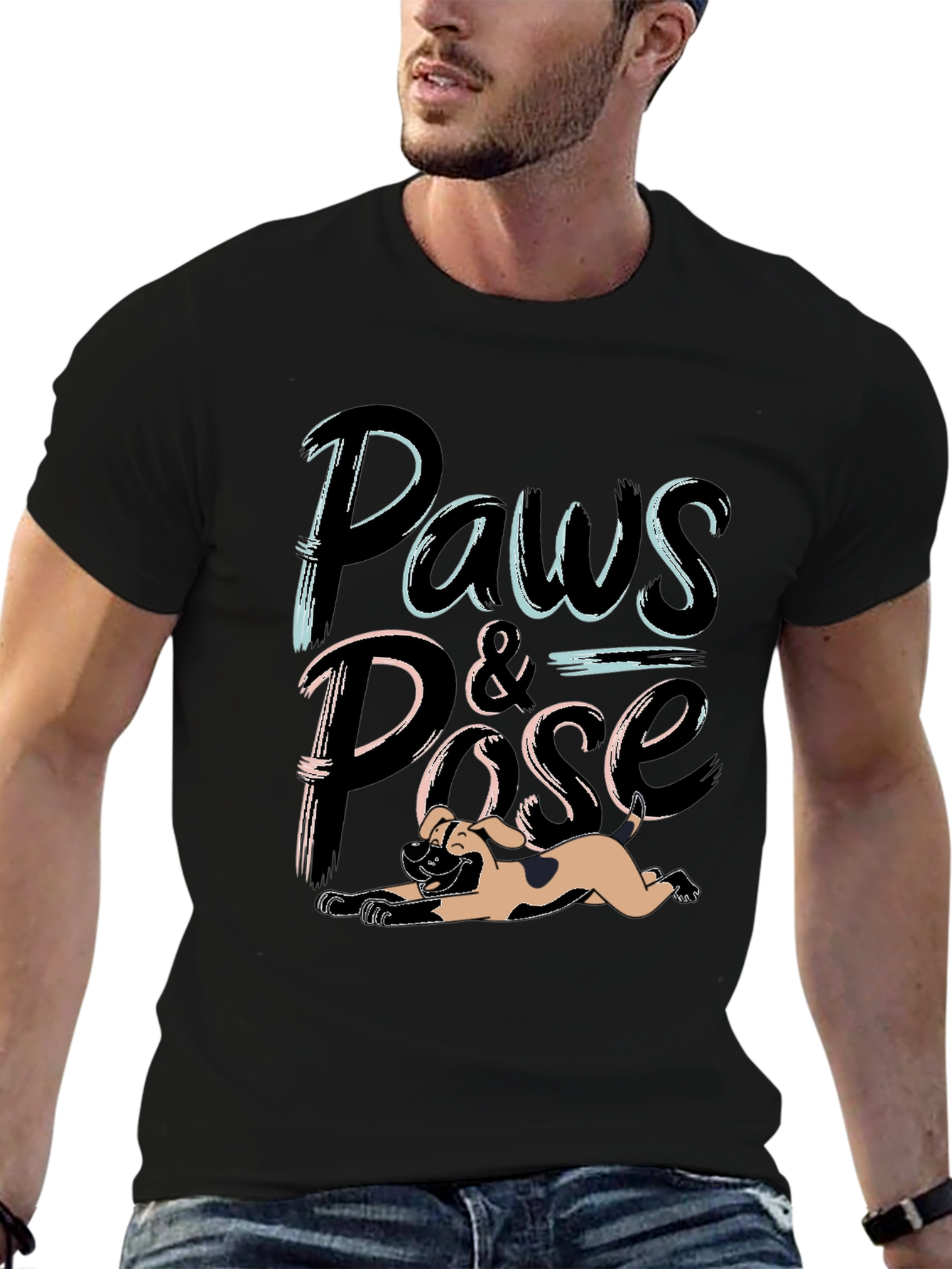 Paws and Pose Black Graphic T-Shirt