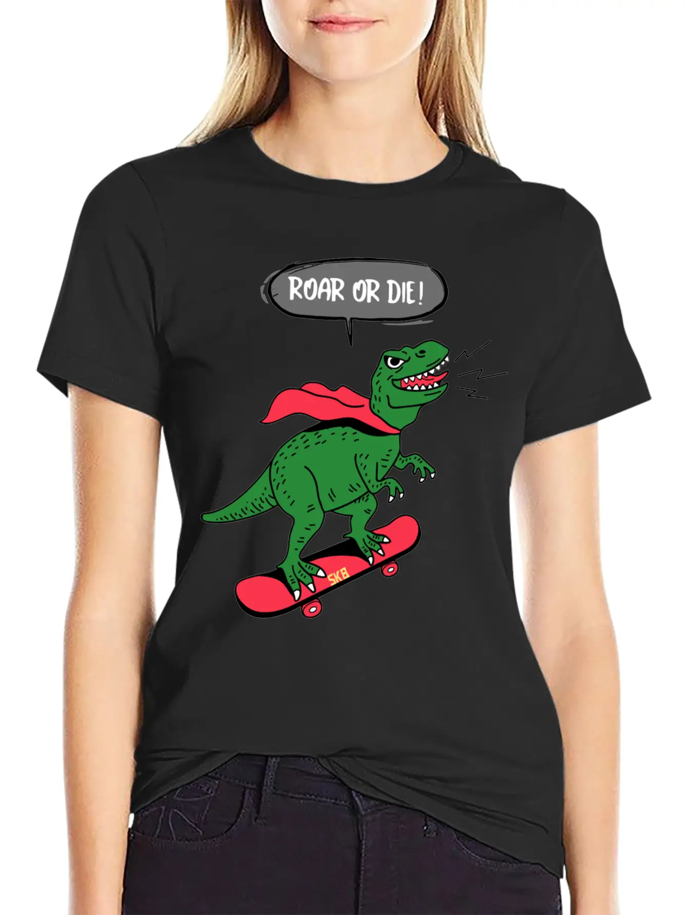Roar Or Die! Skater Dinosaur Unisex Casual T-Shirt – Clean Design For Daily Comfort