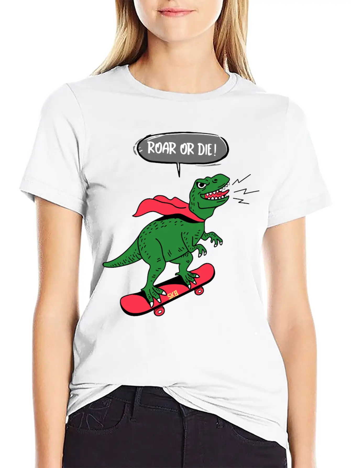 Roar Or Die! Skater Dinosaur Unisex Casual T-Shirt – Clean Design For Daily Comfort