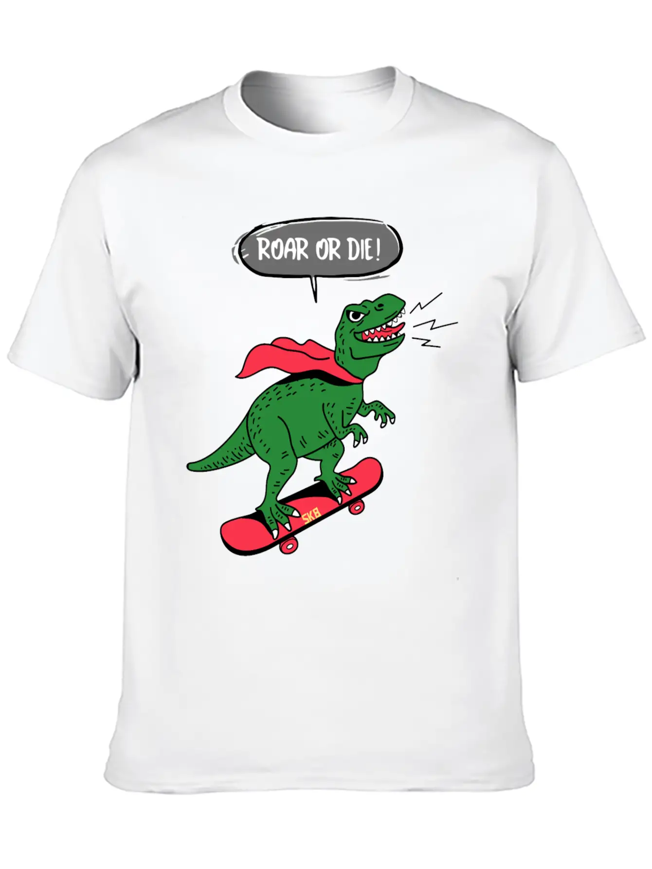 Roar Or Die! Skater Dinosaur Unisex Casual T-Shirt – Clean Design For Daily Comfort